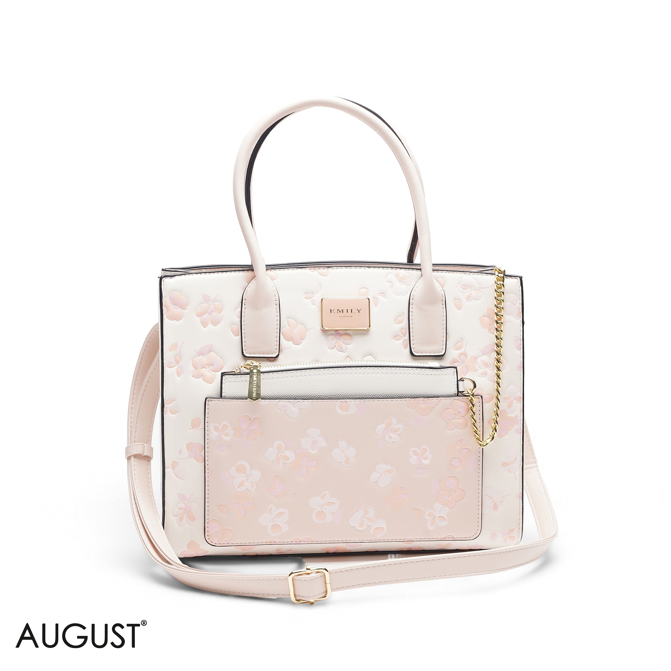 WHITE FLORAL TOTE WITH WHITE POUCH