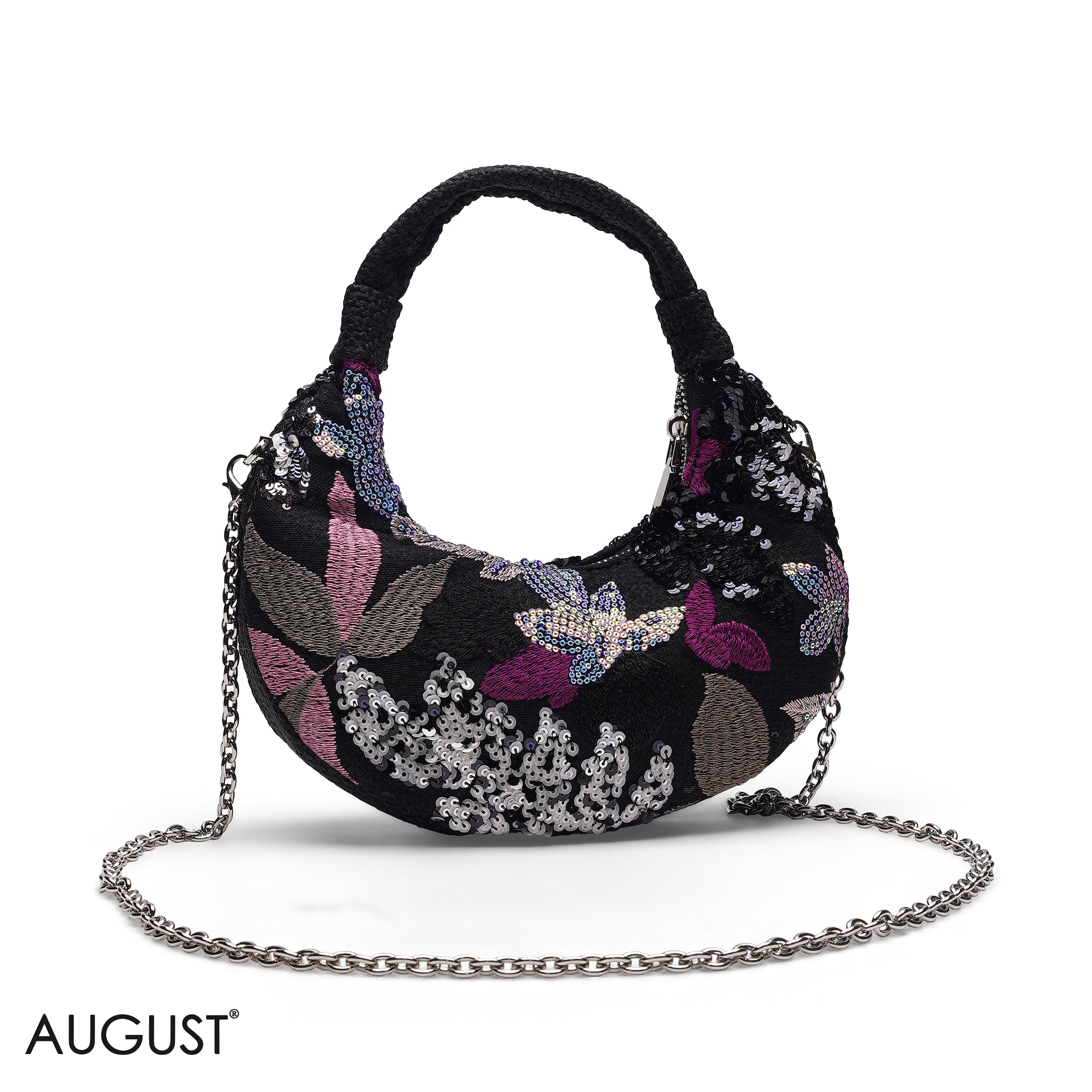 FLORAL SEQUIN HOBO CROSSBODY BAG
