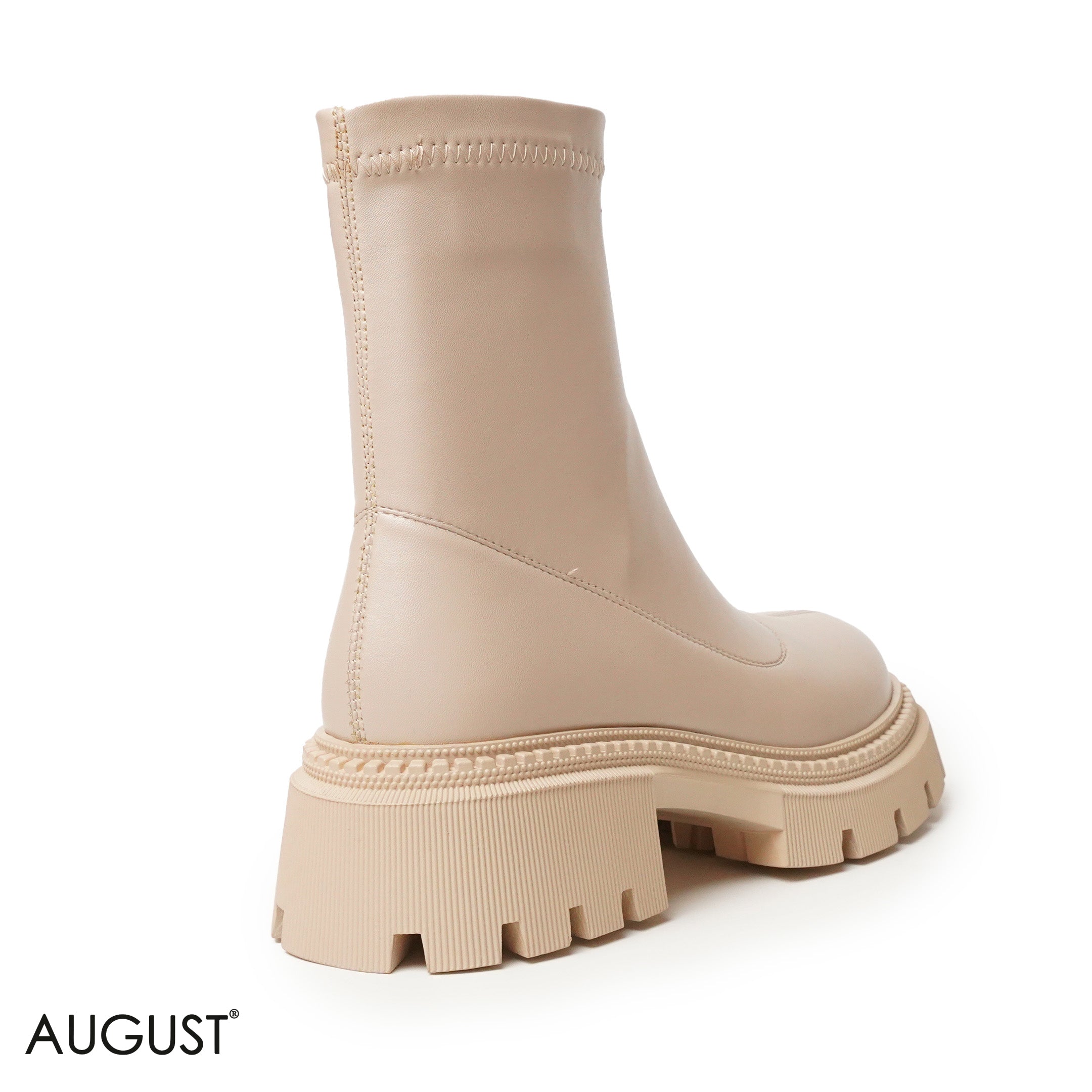 BEIGE LEATHER ANKLE BOOTS WITH THICK SOLE