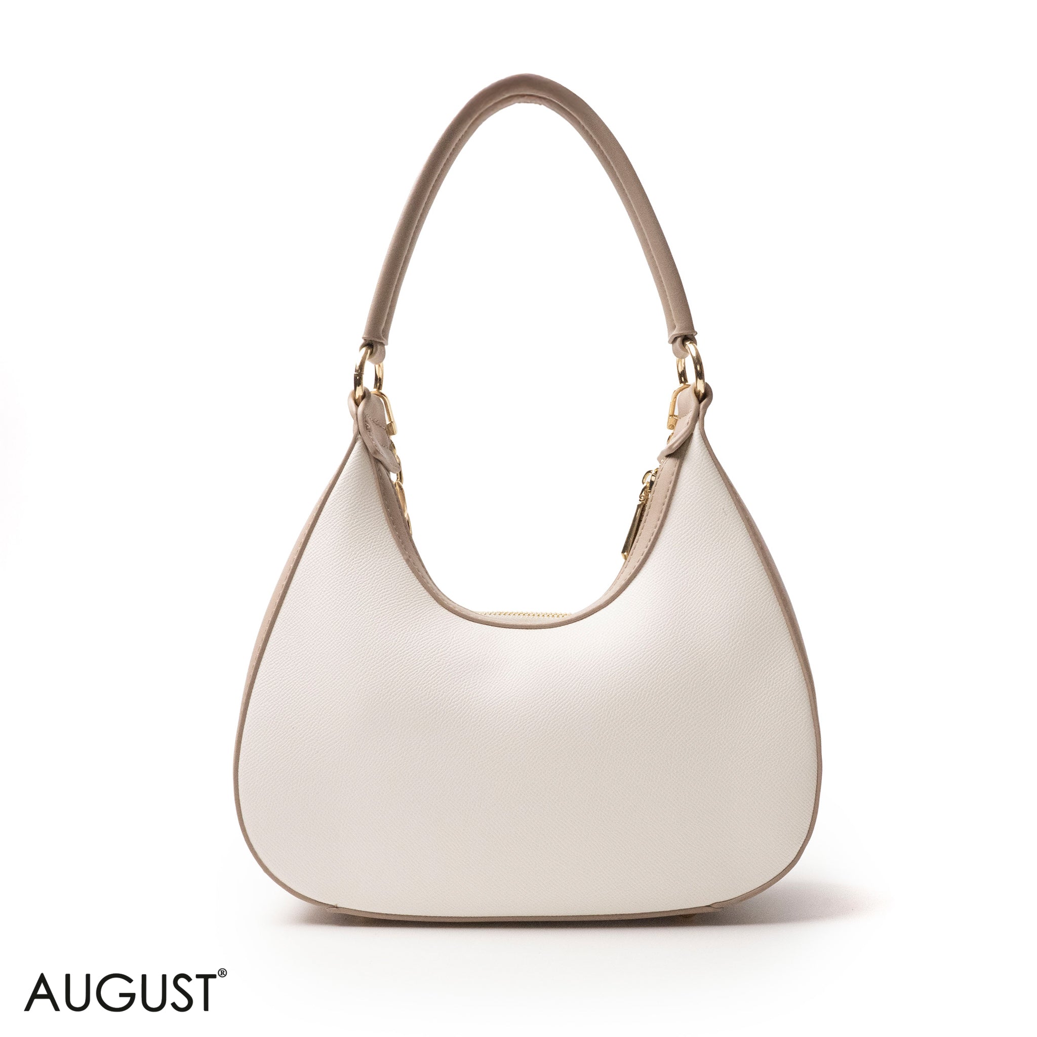 MODERN WHITE LEATHER HANDBAG WITH METAL CHAIN - MED