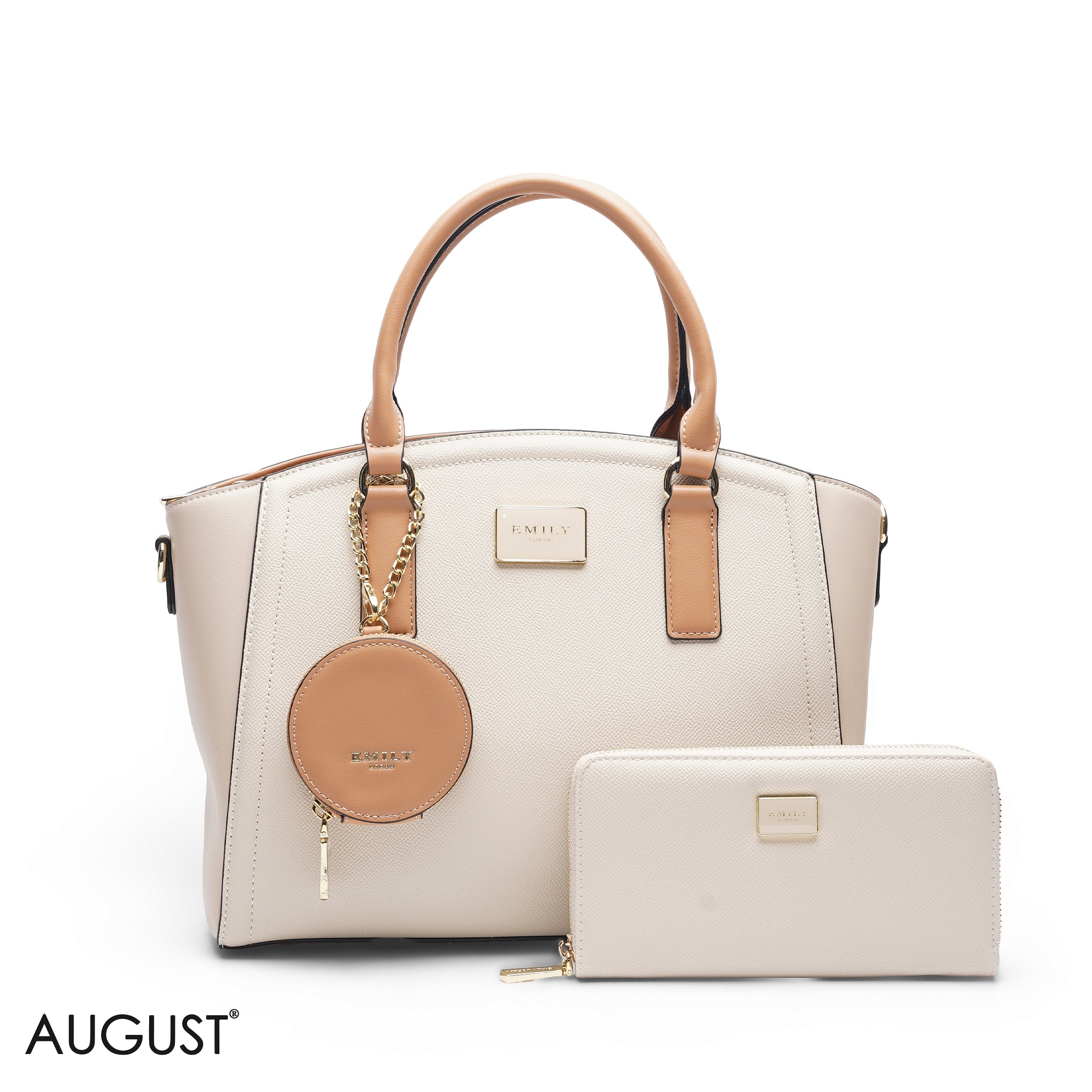 WHITE & PEACH TOTE BAG WITH WALLET - LARGE