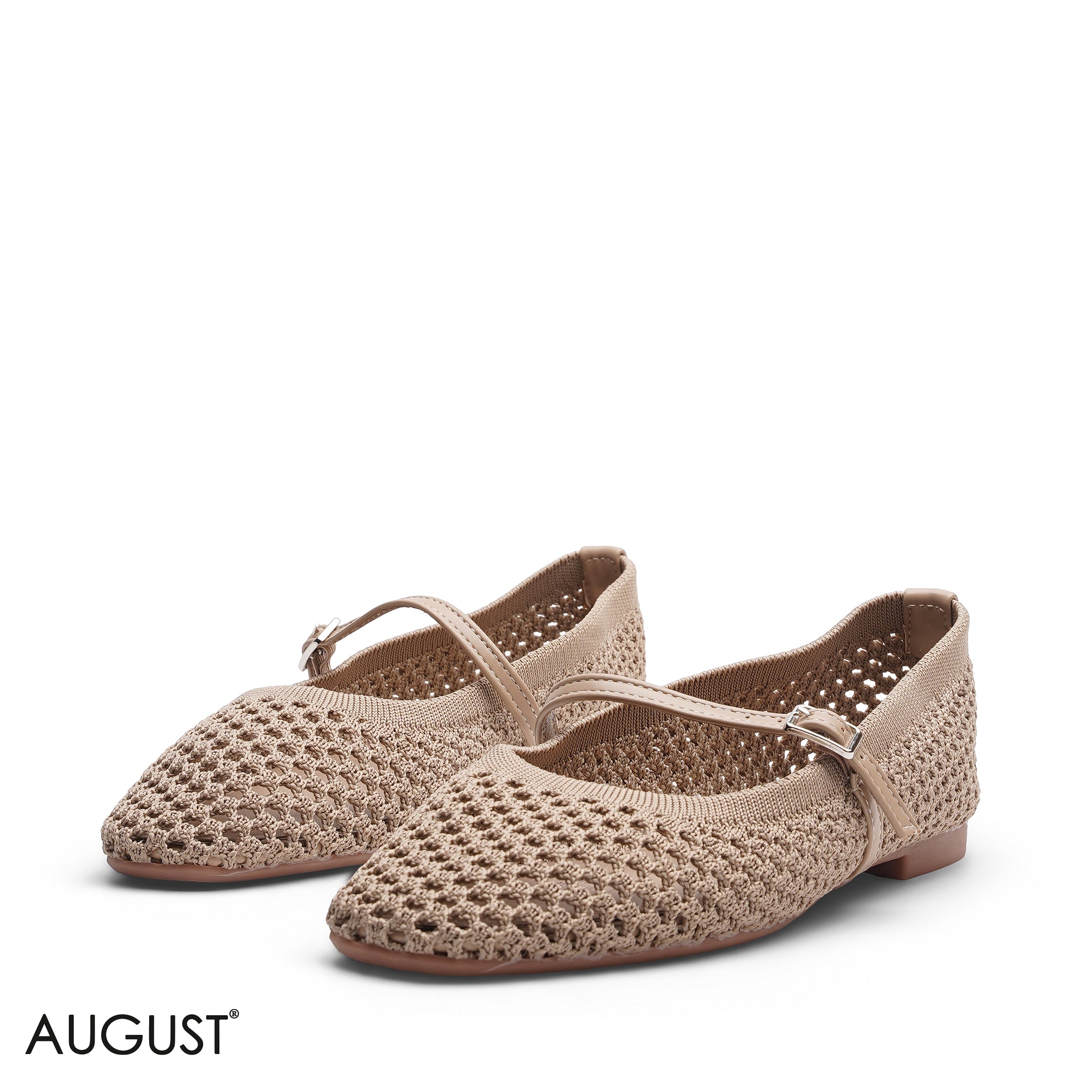 BEIGE KNIT OPEN WEAVE MARY JANE FLATS