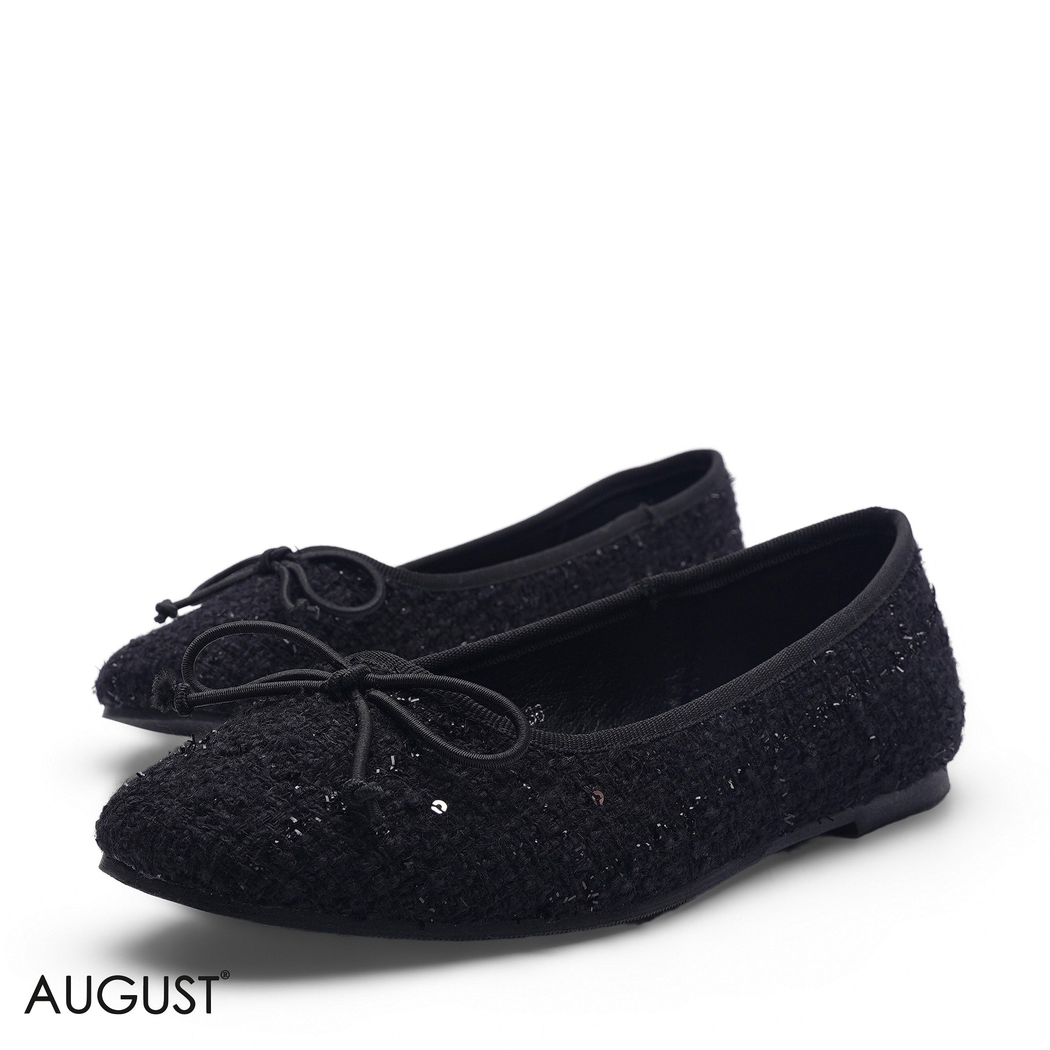 ELEGANT BLACK TWEED SLINGBACK FLAT