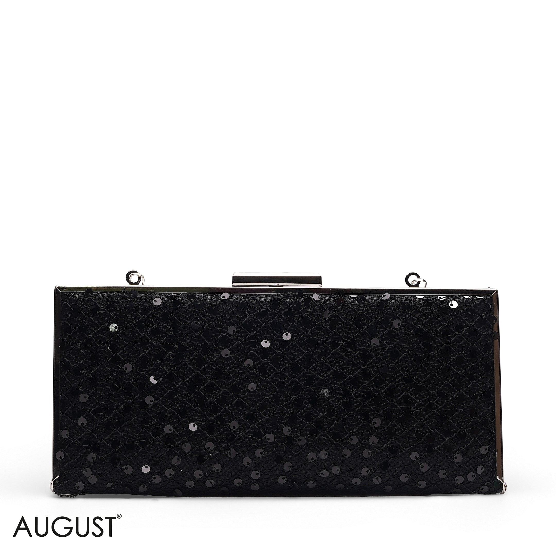 BLACK SEQUIN NETTED BOX CLUTCH BAG