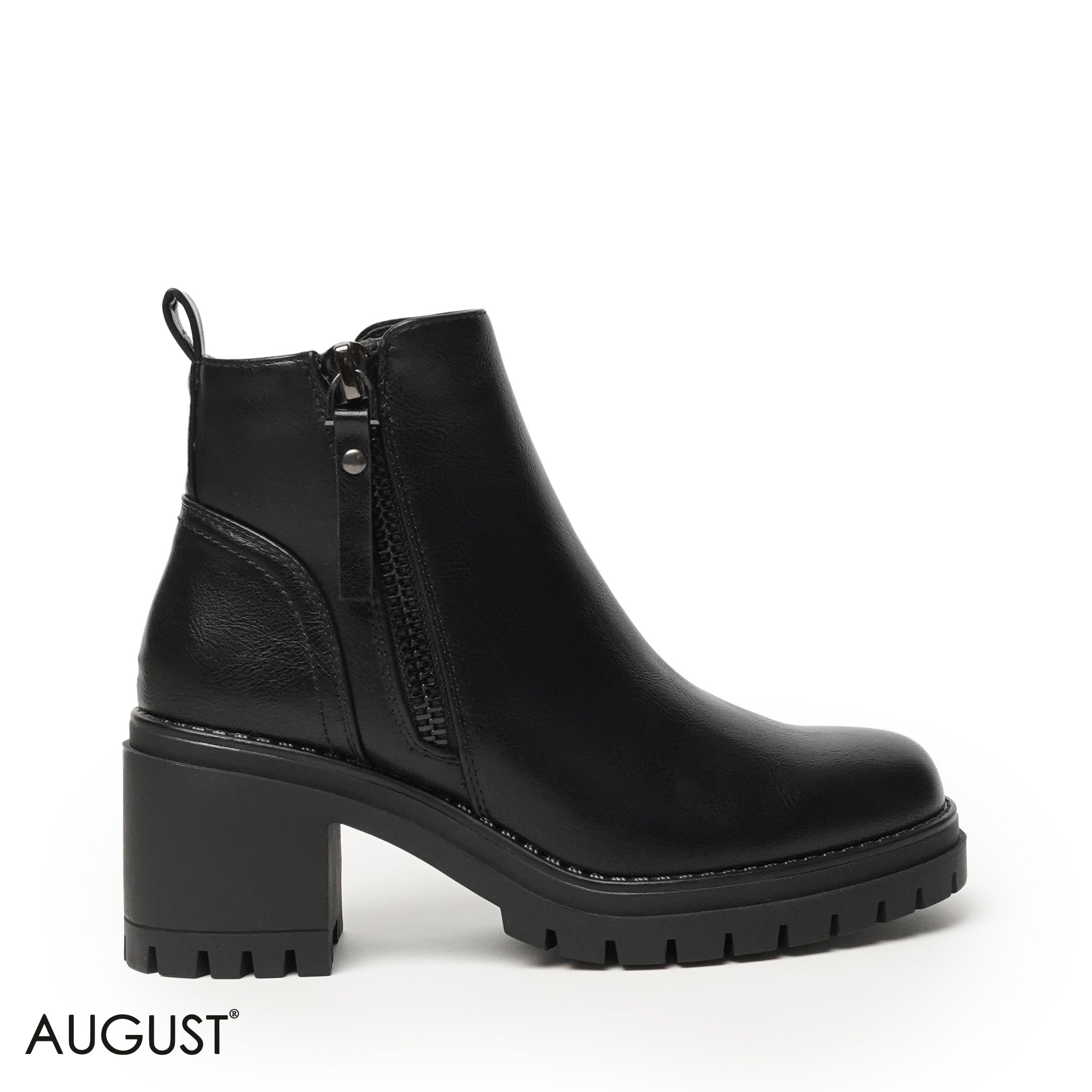 BLACK LEATHER HEELED BOOTS WITH ZIPPER