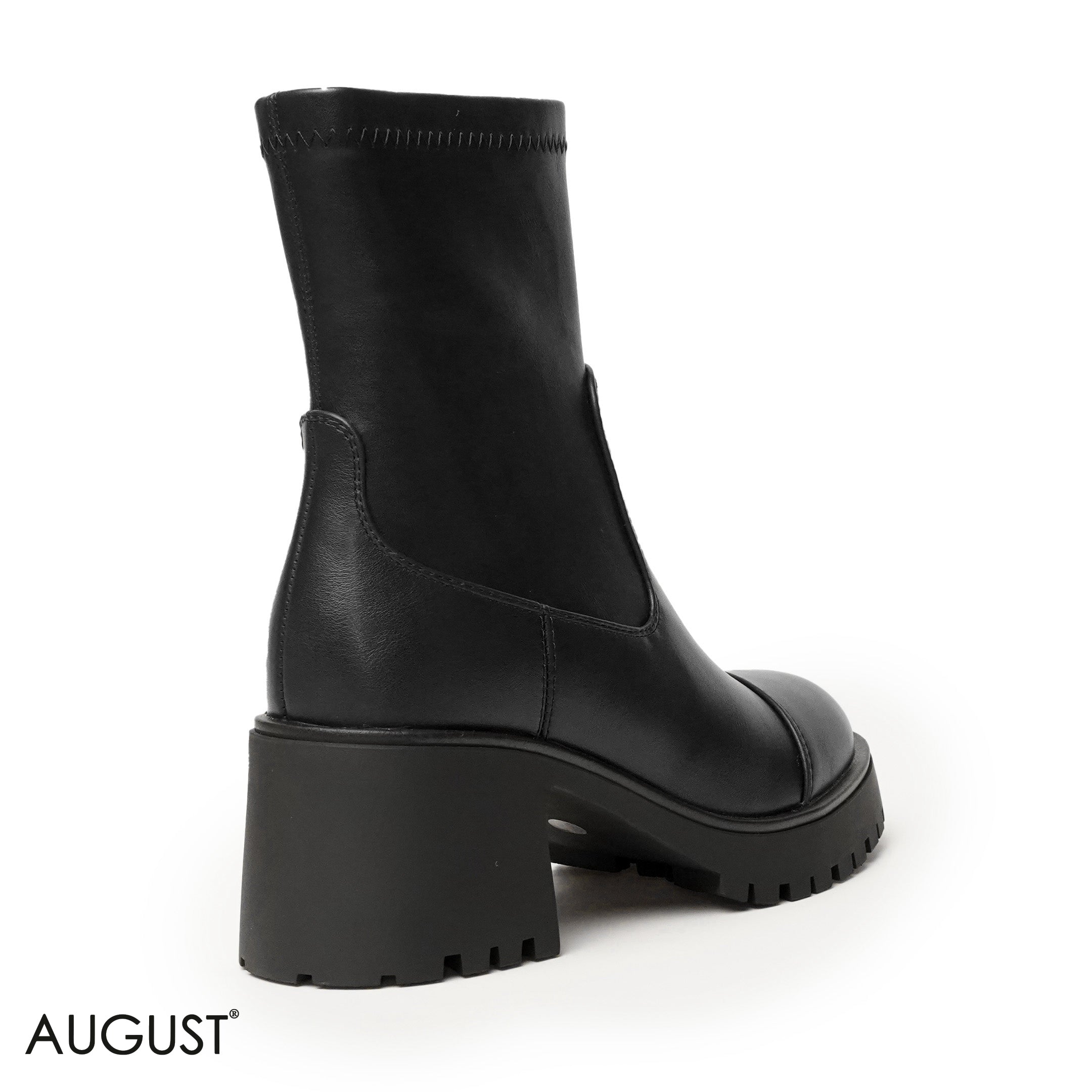 BLACK LEATHER ANKLE BOOTS WITH THICK SOLE