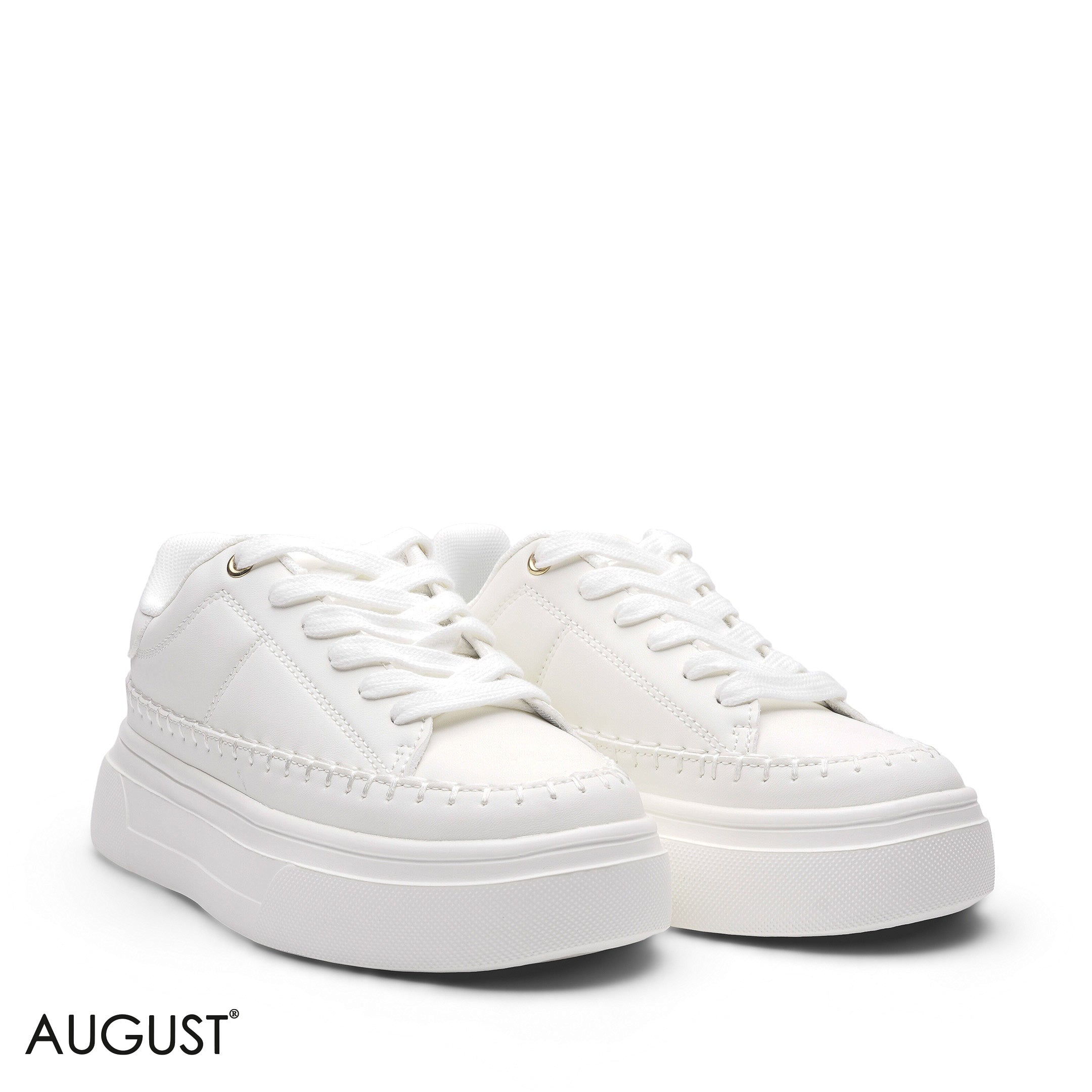 ELEGANT ALL-WHITE STITCHED PLATFORM SNEAKER