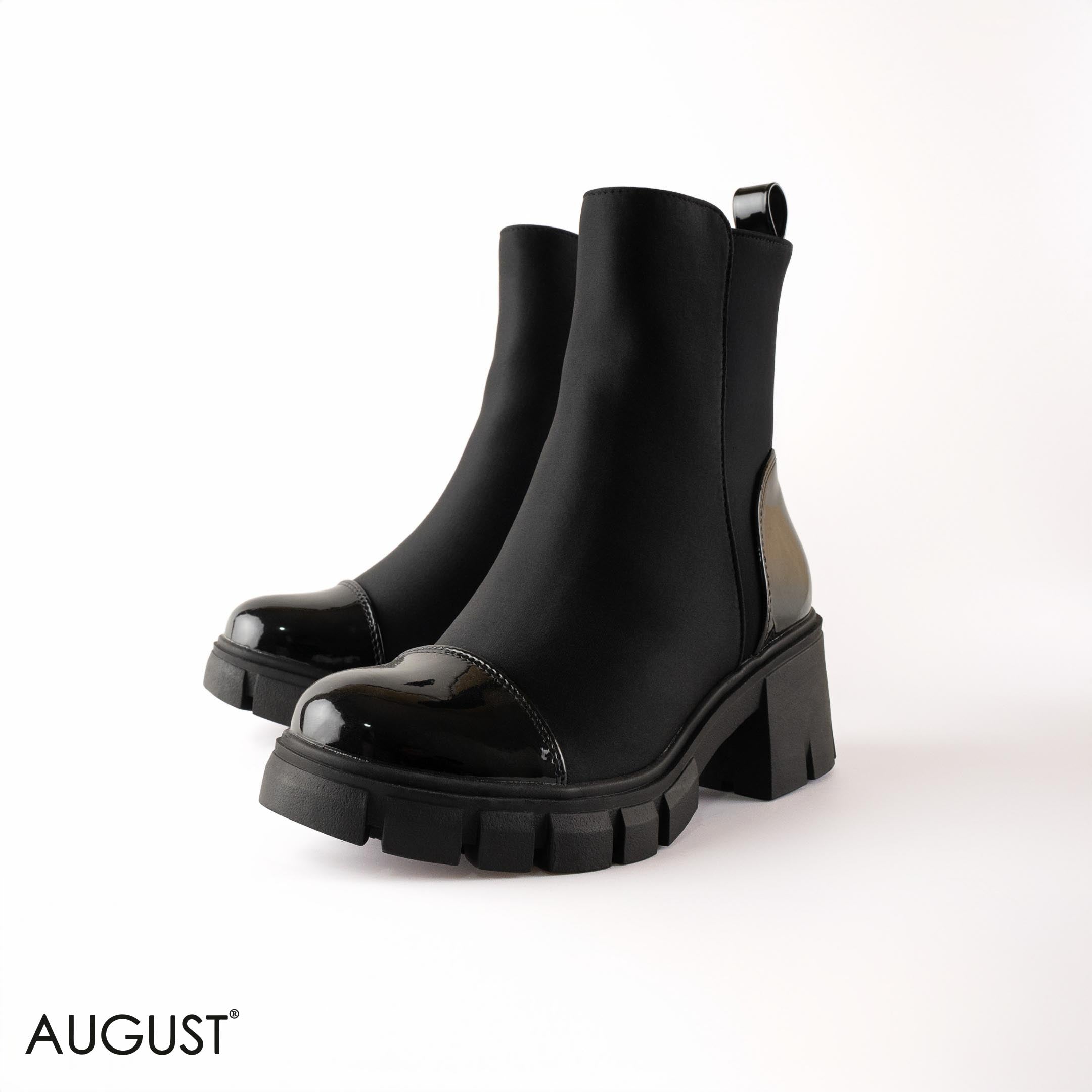 GLOSSY LEATHER ANKLE BOOTS WITH CHUNKY SOLE