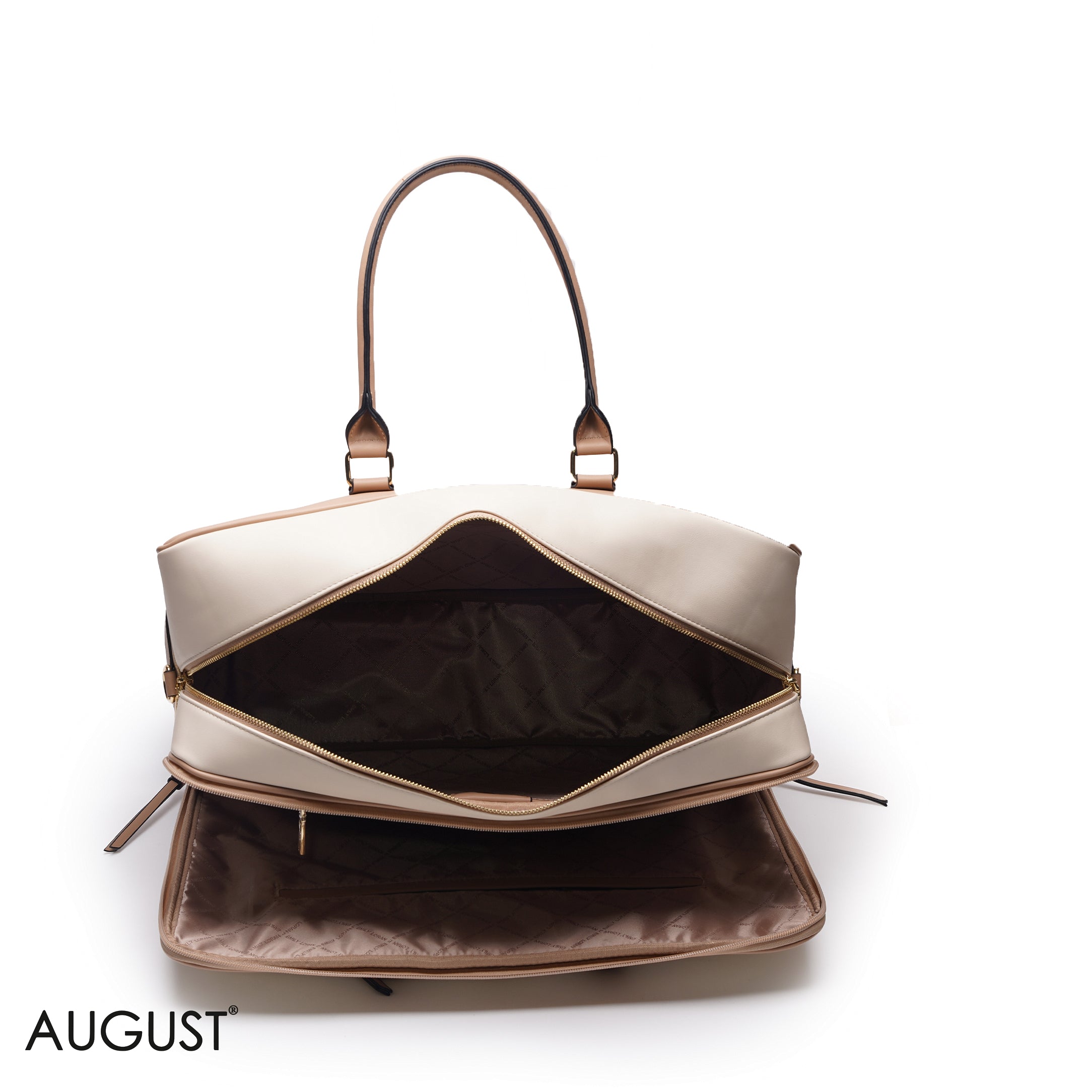 BEIGE FAUX LEATHER CASUAL TRAVEL BAG - LARGE