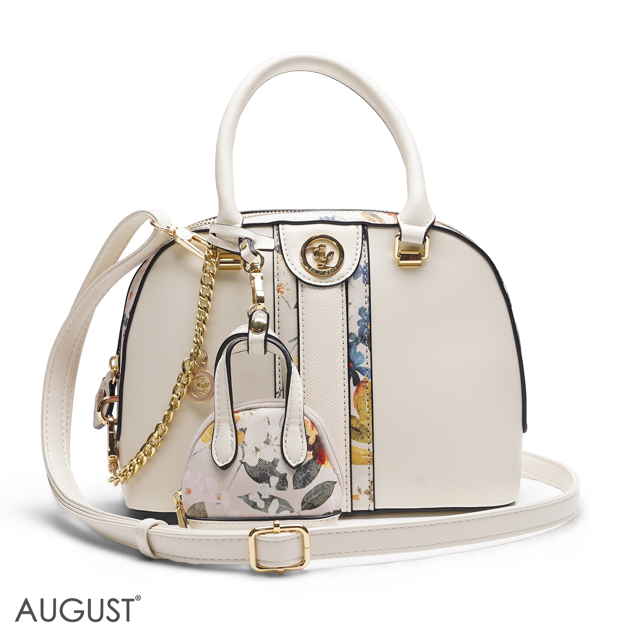 WHITE DOME BAG WITH FLORAL PRINT - SMALL