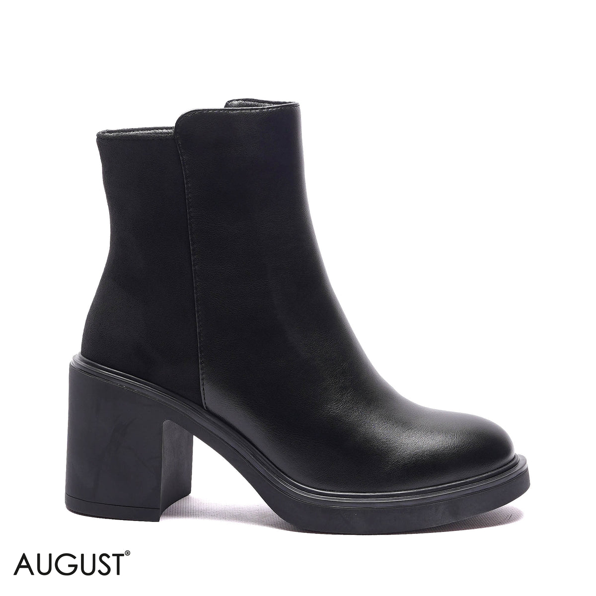 MIXED-MEDIA PLATFORM BLOCK HEEL BOOTS