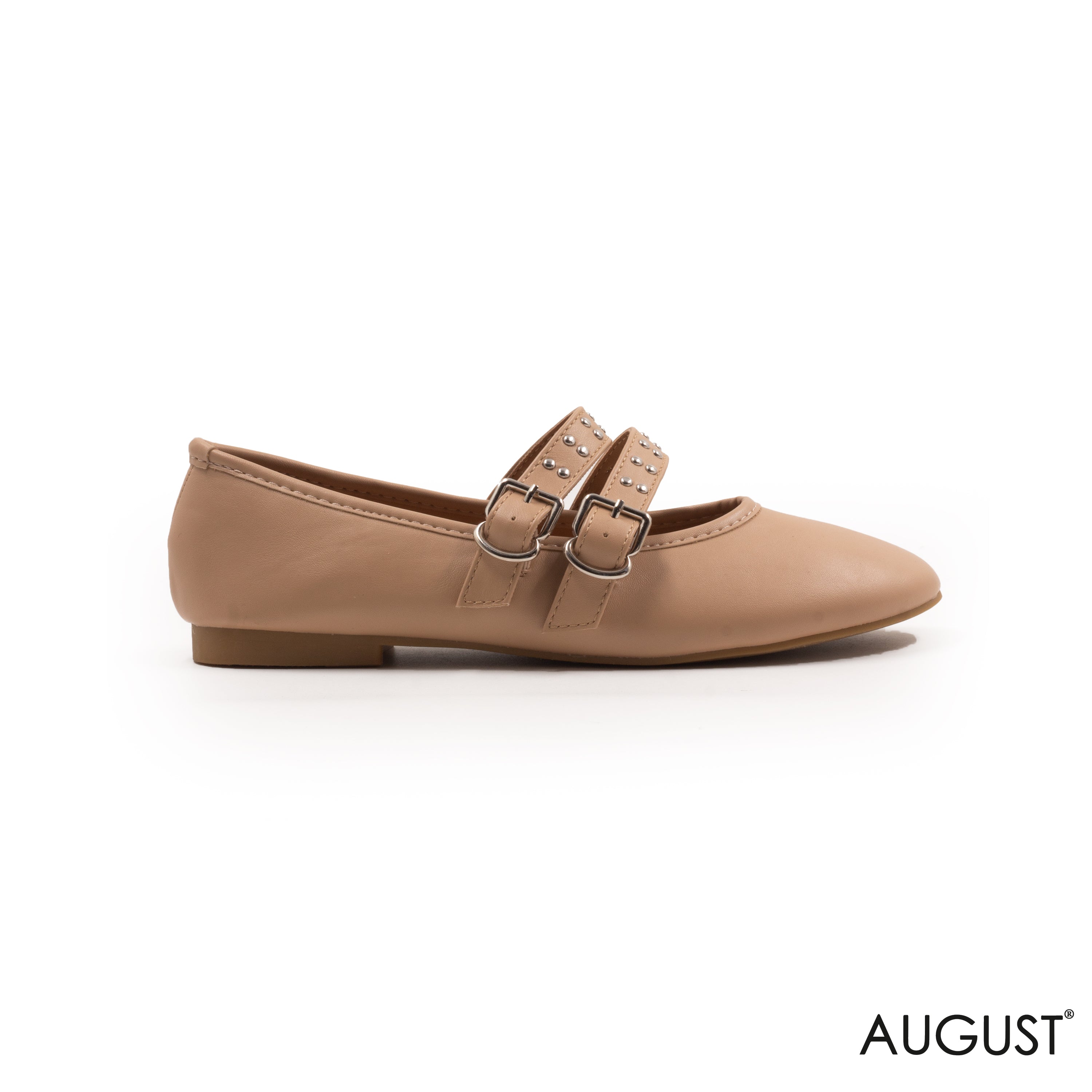 BEIGE LEATHER BALLET FLAT WITH BUCKLED