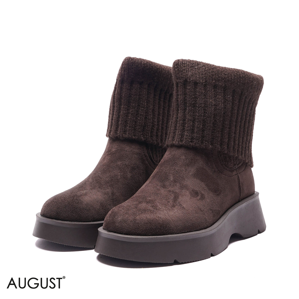 KNIT-CUFF PLATFORM SUEDE BOOTS