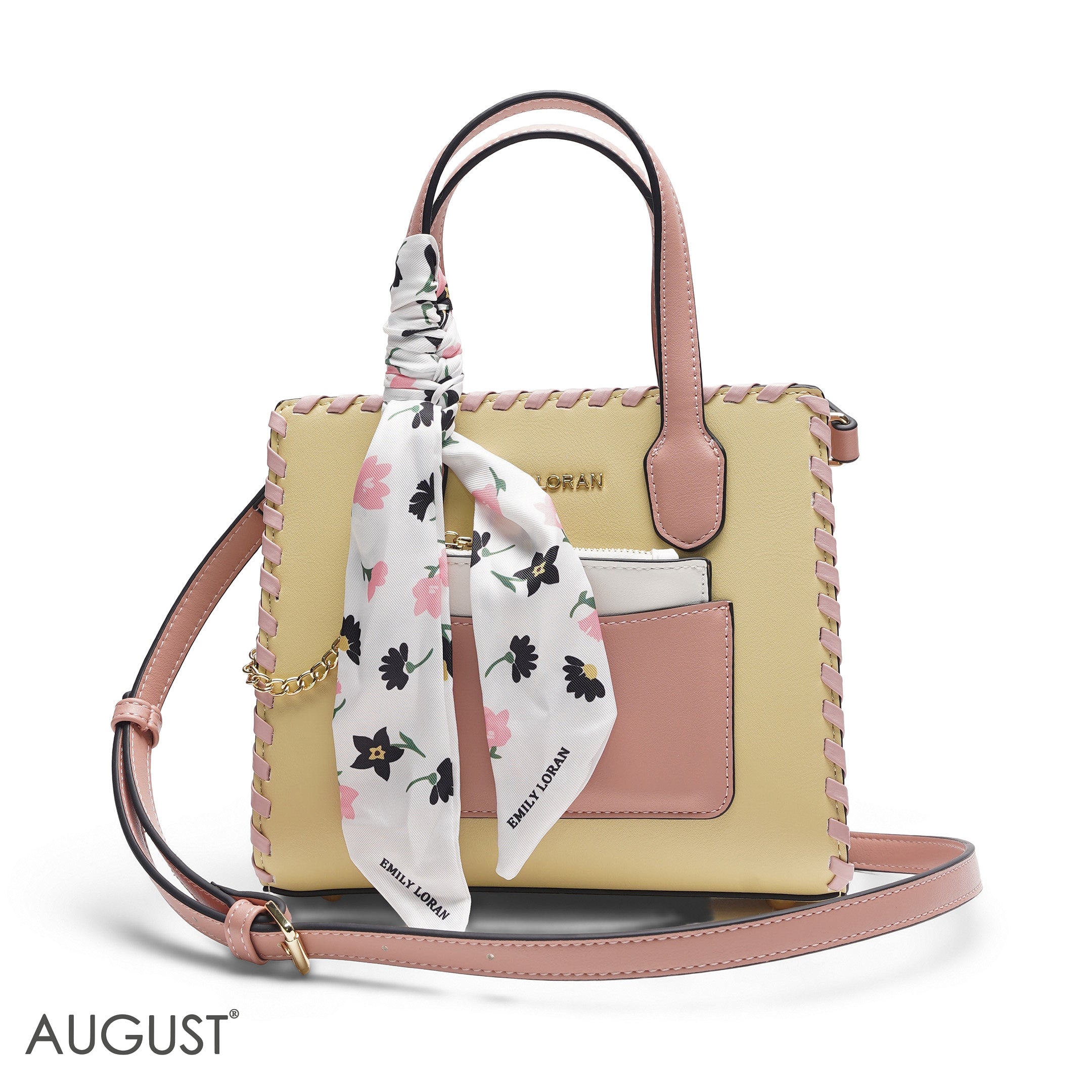 YELLOW & PINK TOTE WITH WHITE POUCH