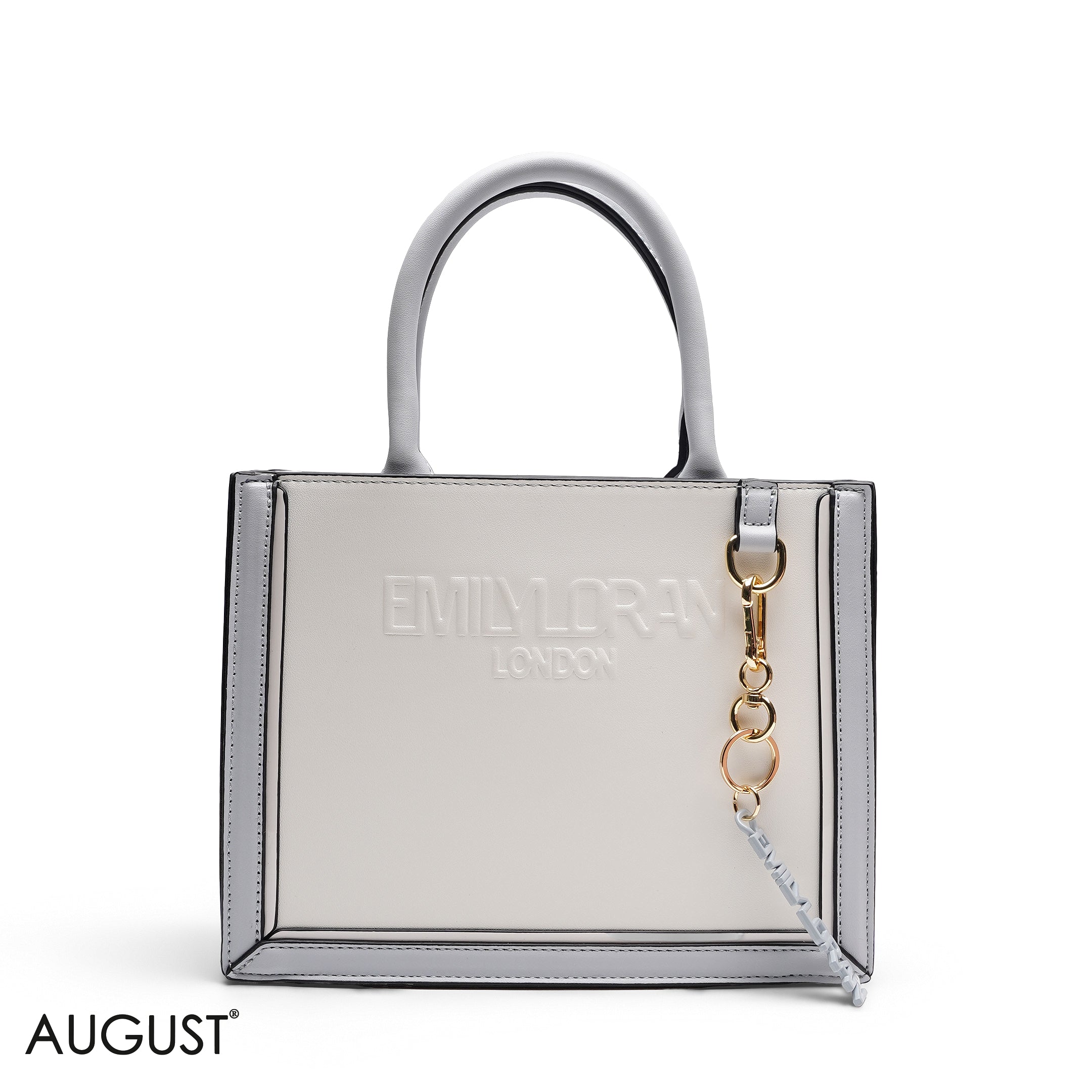 NAVY BLUEE EMBOSSED LOGO SQUARE TOP HANDLE BAG