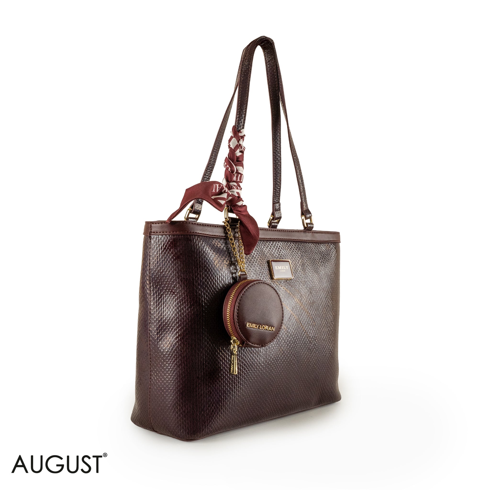 GLOSSY SNAKE LEATHER SHOULDER BAG WITH SCARF - LARGE