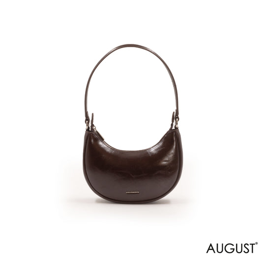 DARK BROWN SHINY LEATHER HANDBAG -SMALL