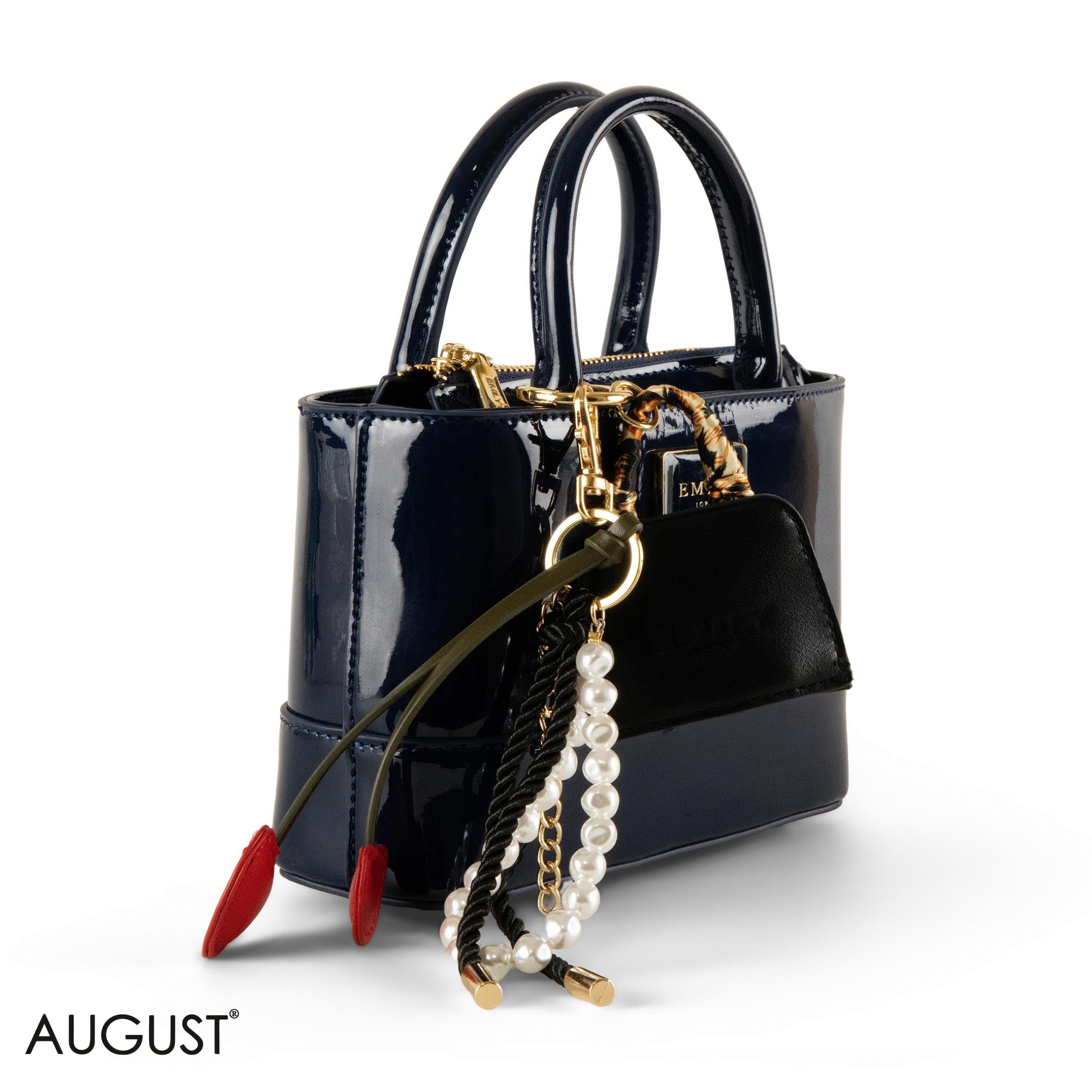 DARK BLUE GLOSSY LEATHER HANDBAG WITH ACCESSORIES- SMALL