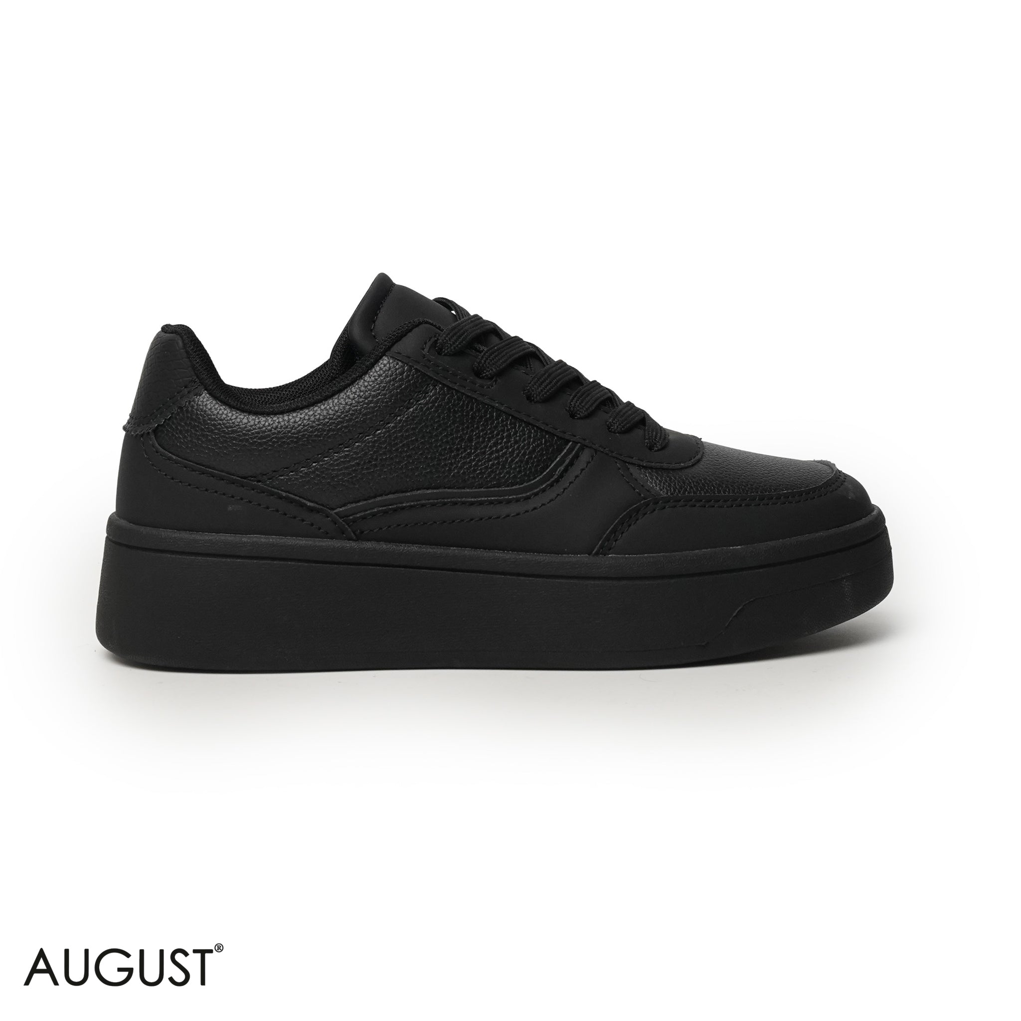BLACK LEATHER SNEAKERS WITH RUBBER SOLE