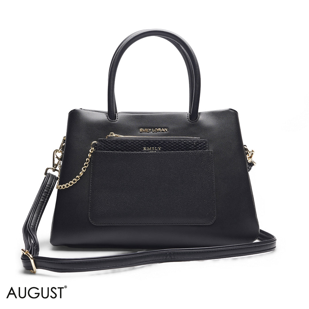 BLACK SOLID BAG WITH FRONT STRAP - MED