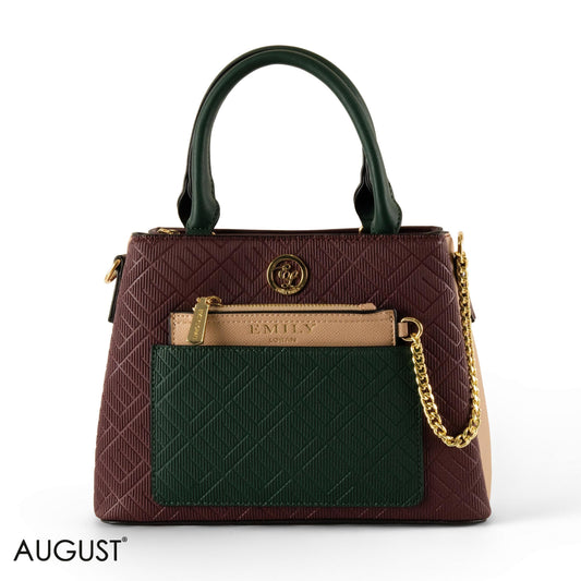 EMILY LORAN PATTERNED LEATHER HANDBAG WITH CHAIN DETAIL -MED