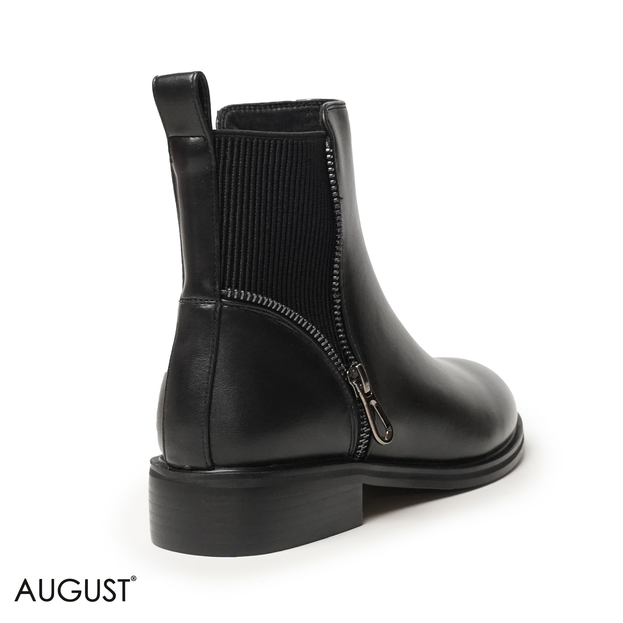 BLACK LEATHER ANKLE BOOTS WITH ZIPPER DETAIL