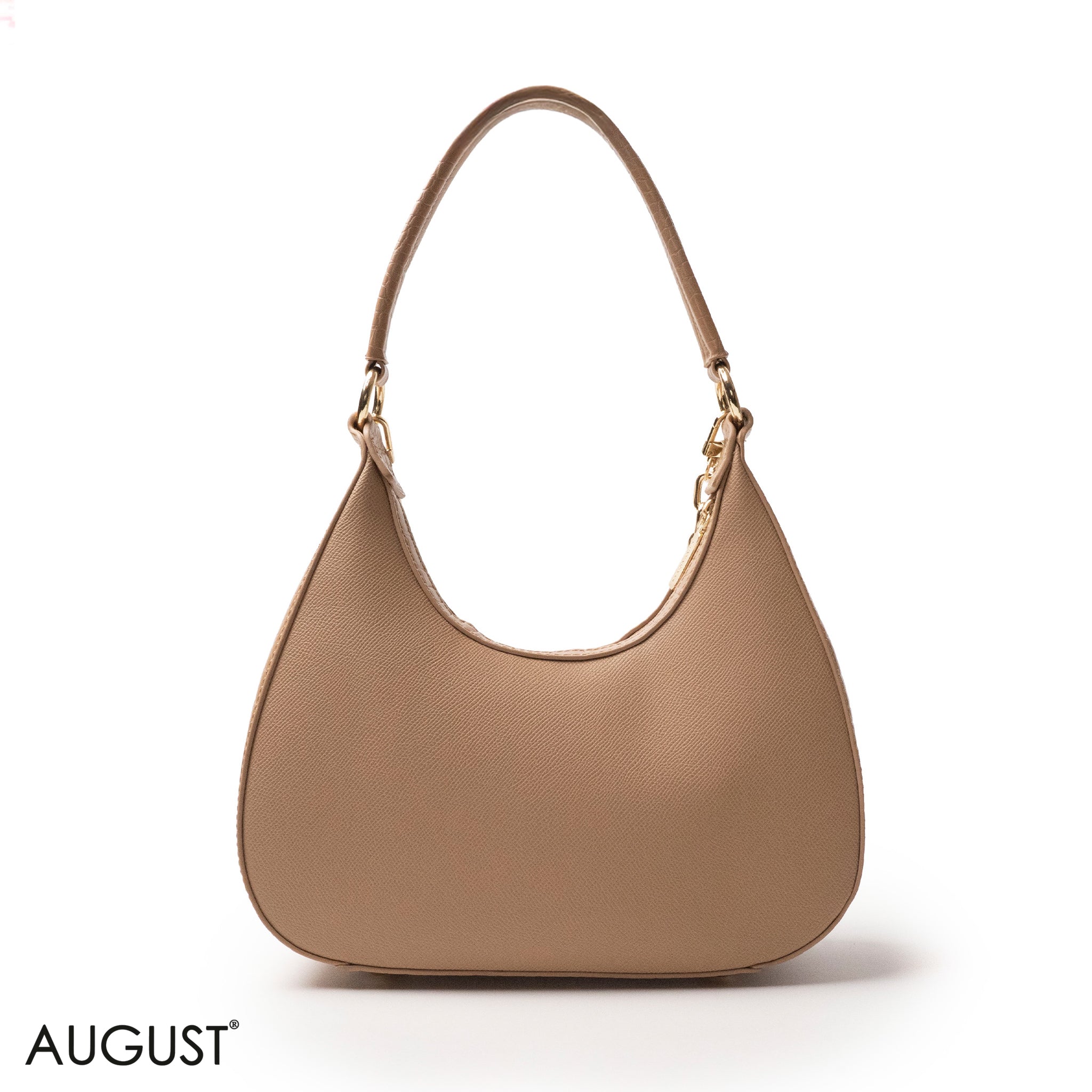 MODERN BEIGE LEATHER HANDBAG WITH METAL CHAIN - MED