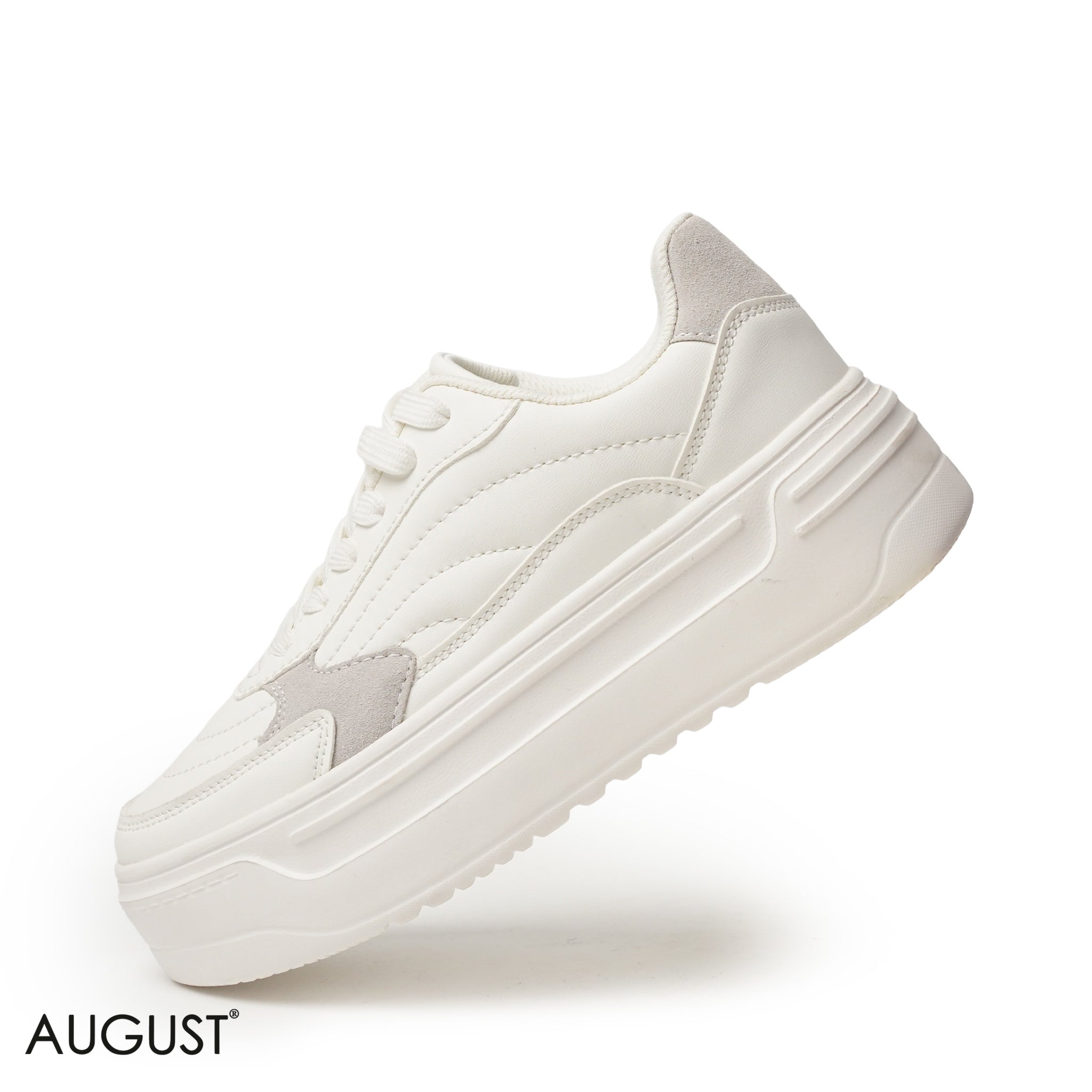 WHITE LEATHER SNEAKERS WITH THICK SOLE
