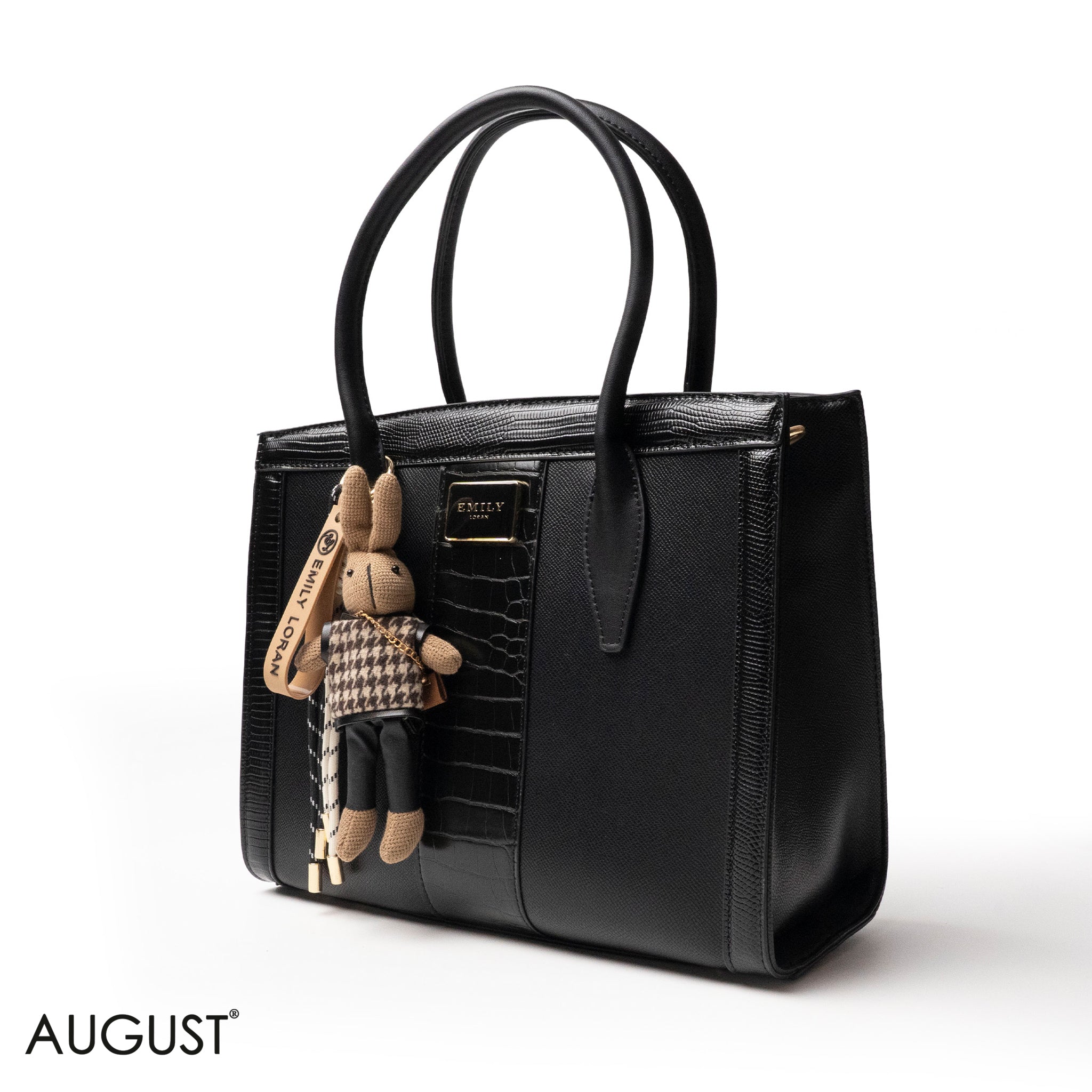 BLACK SMOOTH LEATHER HANDBAG WITH ACCESSORIES - LARGE