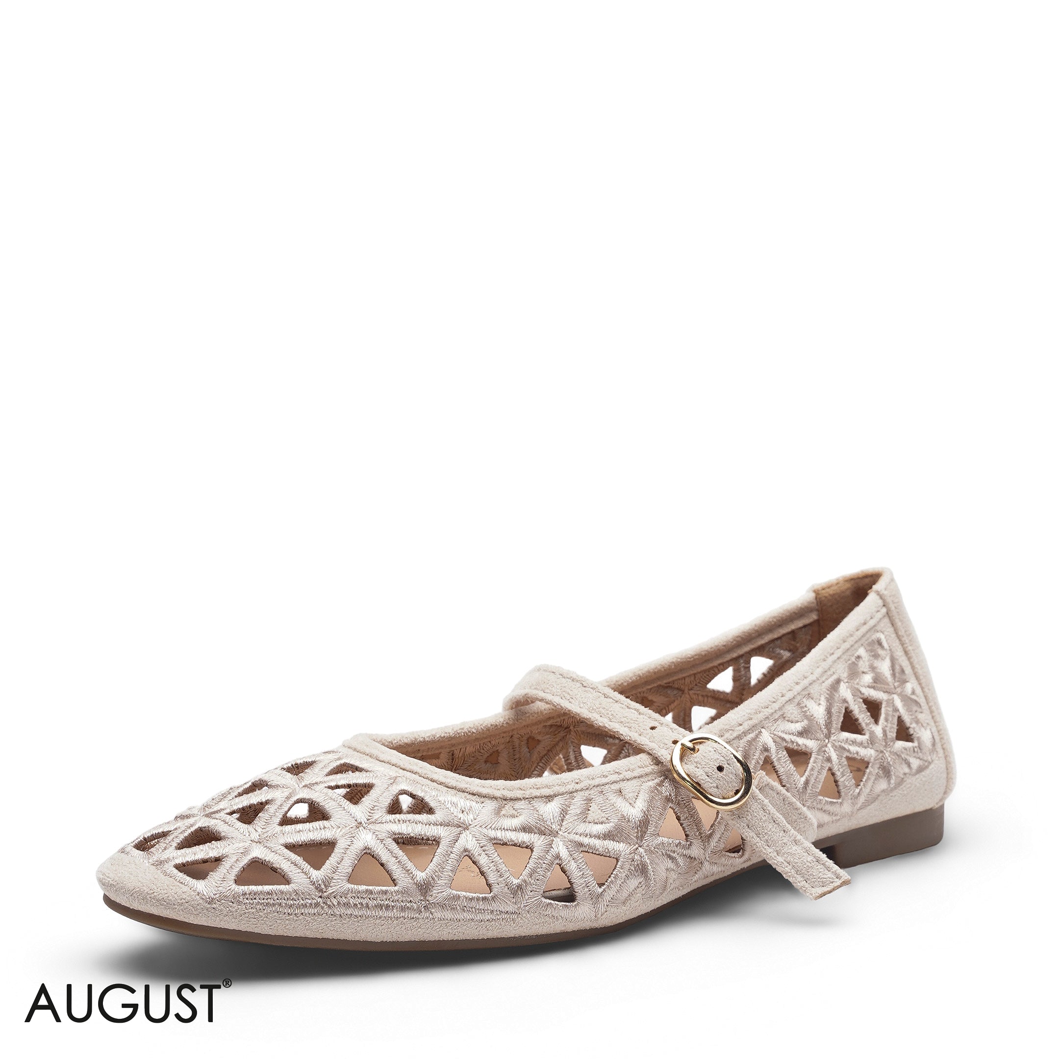 BEIGE SUEDE CUT-OUT GOLD MARY JANE