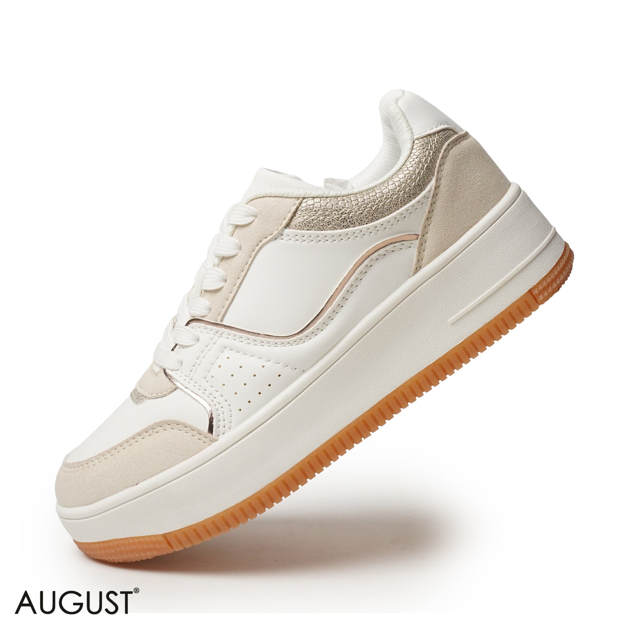 BEIGE LEATHER SNEAKERS WITH THICK SOLE