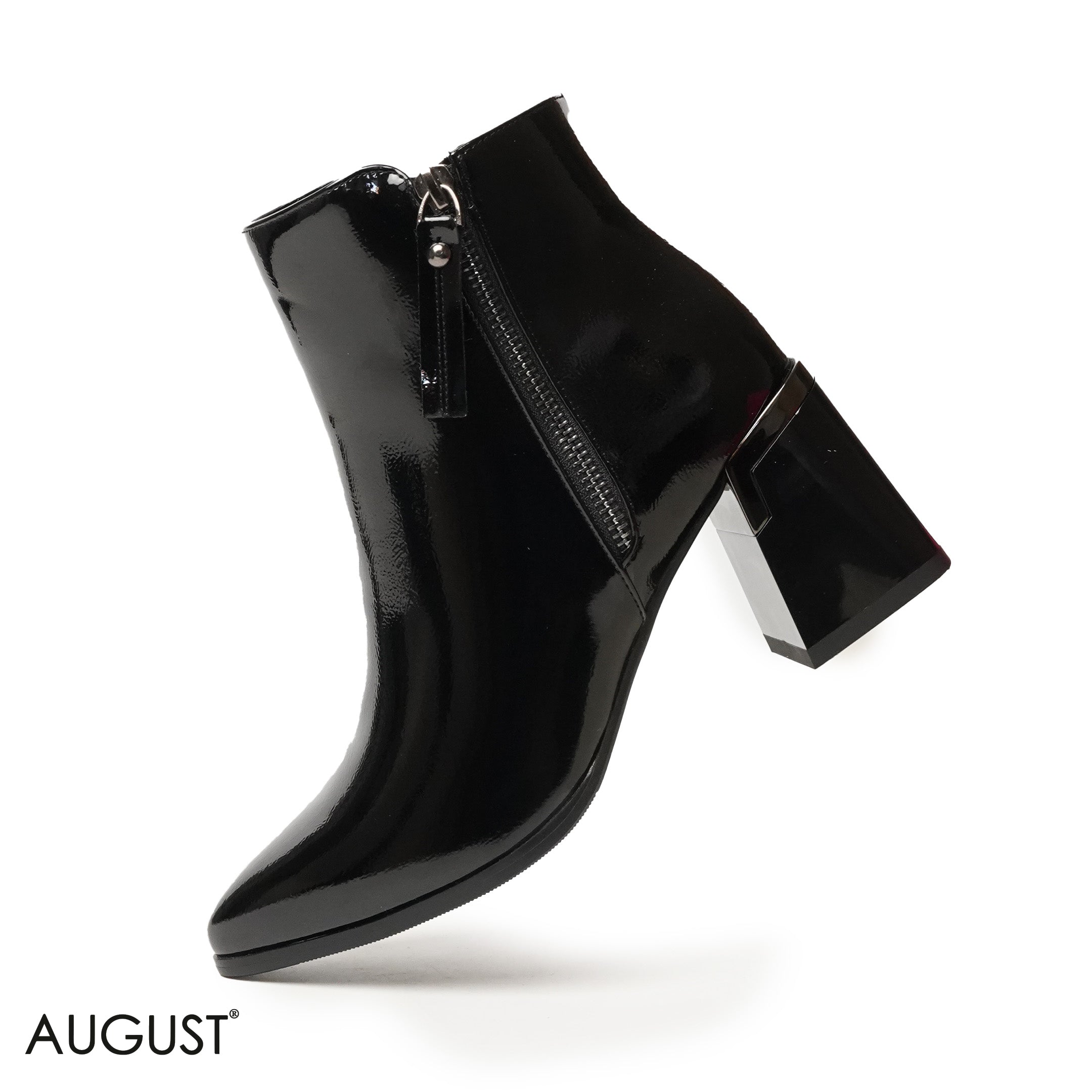 GLOSSY LEATHER HEELED BOOTS WITH SIDE ZIPPER