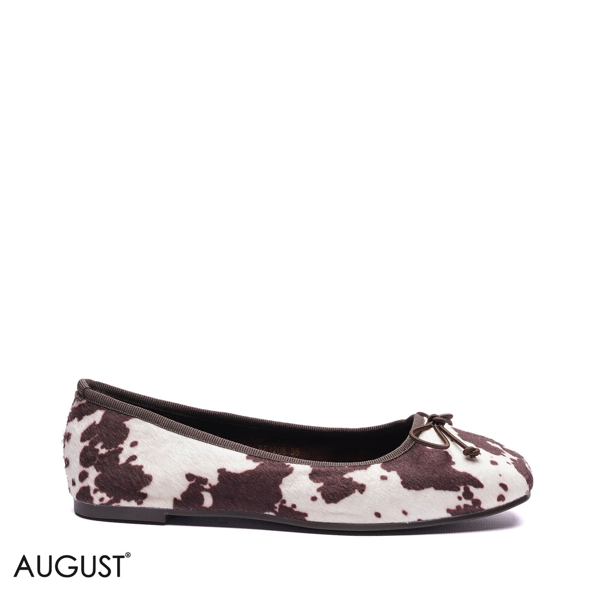 COW PRINT FAUX FUR BOW BALLET FLATS