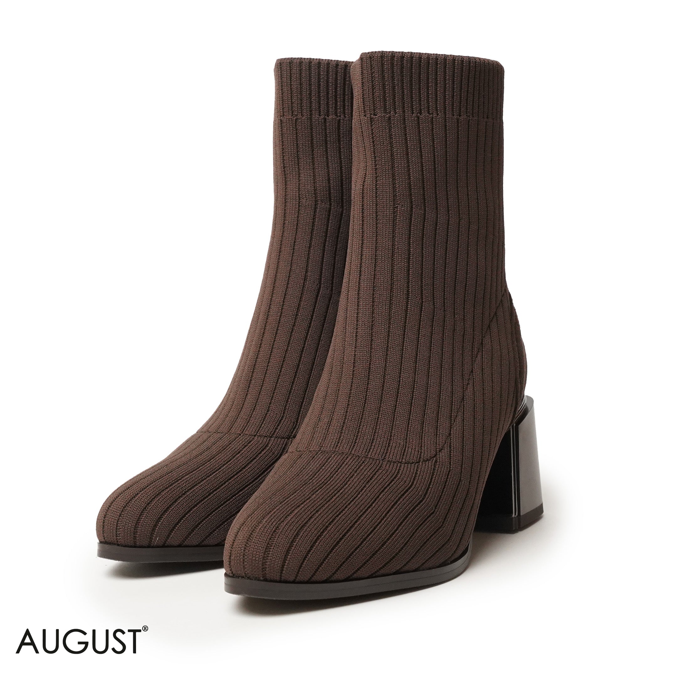 BROWN KINT FABRIC HEELED BOOTS WITH SUEDE TOUCH