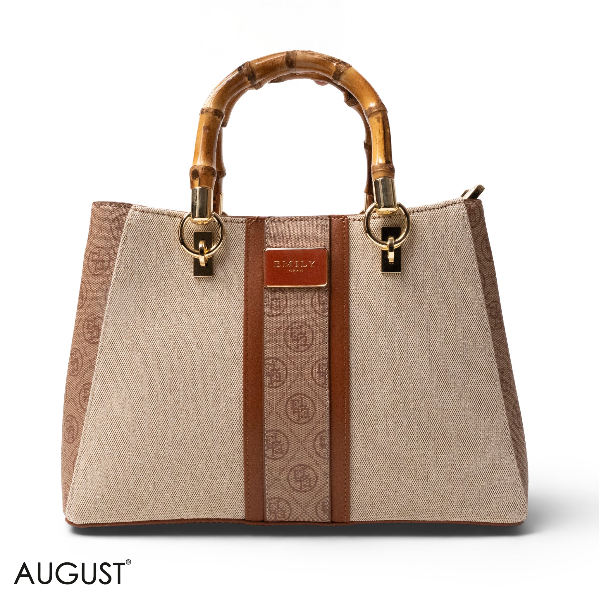 EMILY LORAN LEATHER,CANVAS HANDBAG WITH BAMBOO-HANDLED -MED