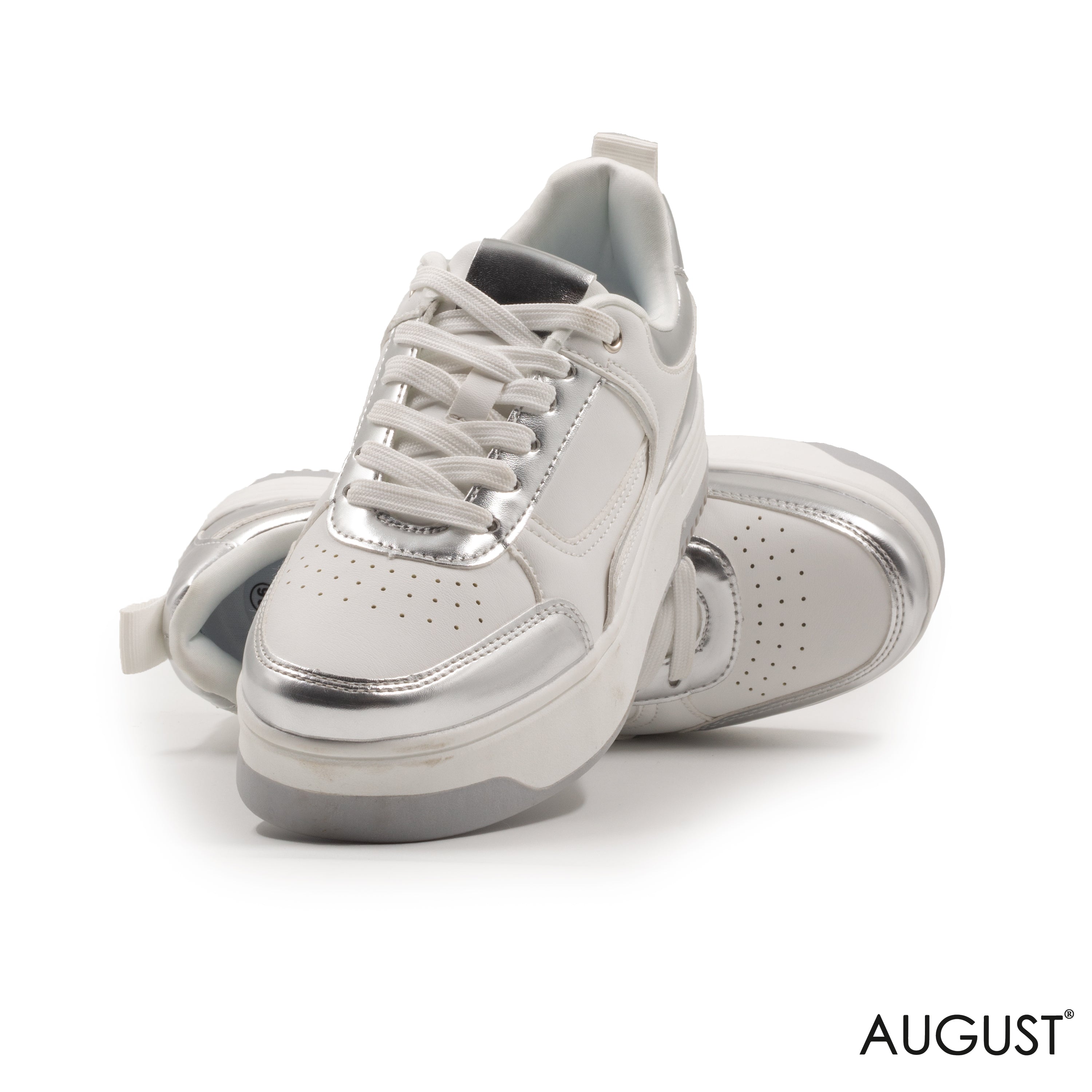 SILVER METALLIC SNEAKERS WITH THICK SOLE