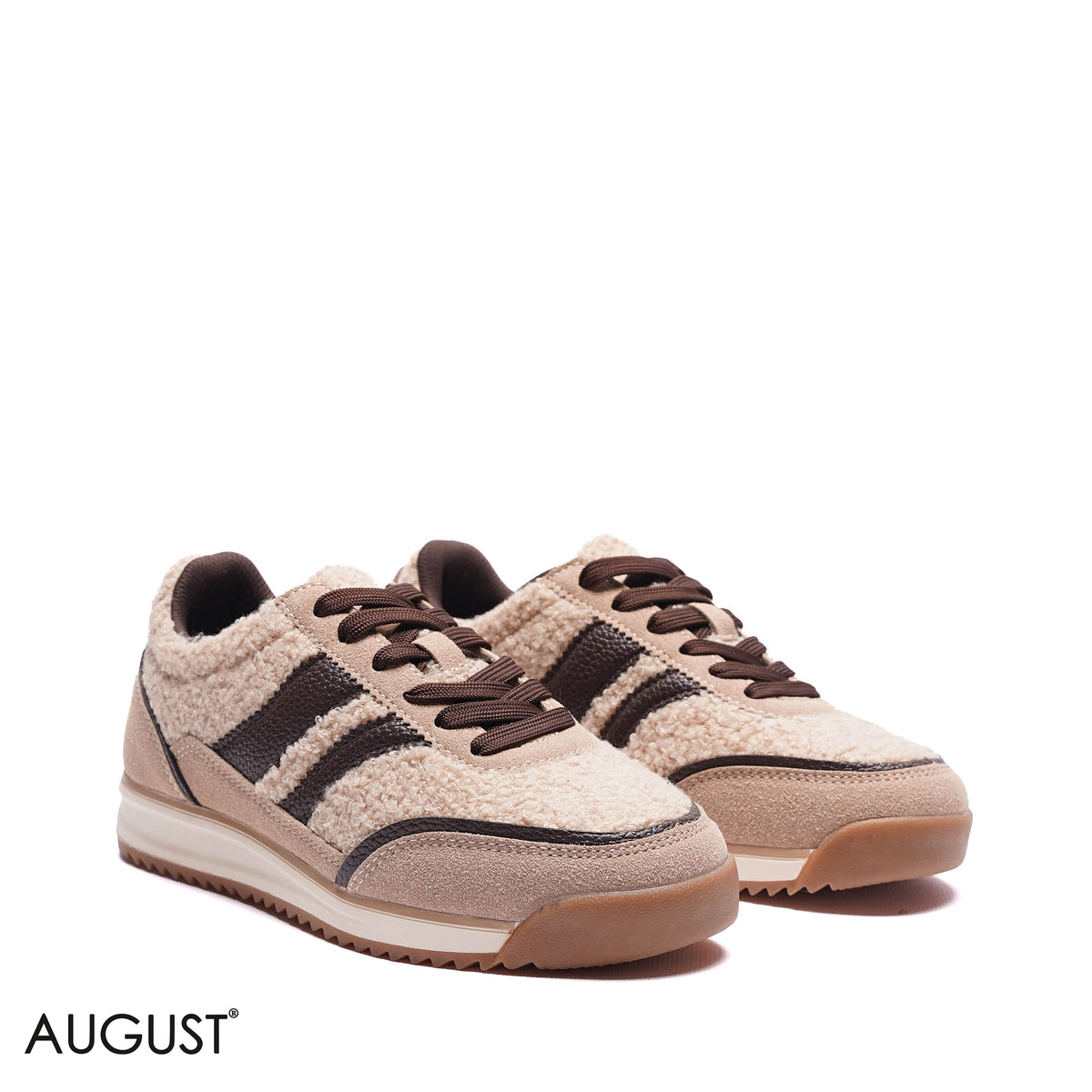 FAUX FUR STRIPED LOW-TOP SNEAKERS