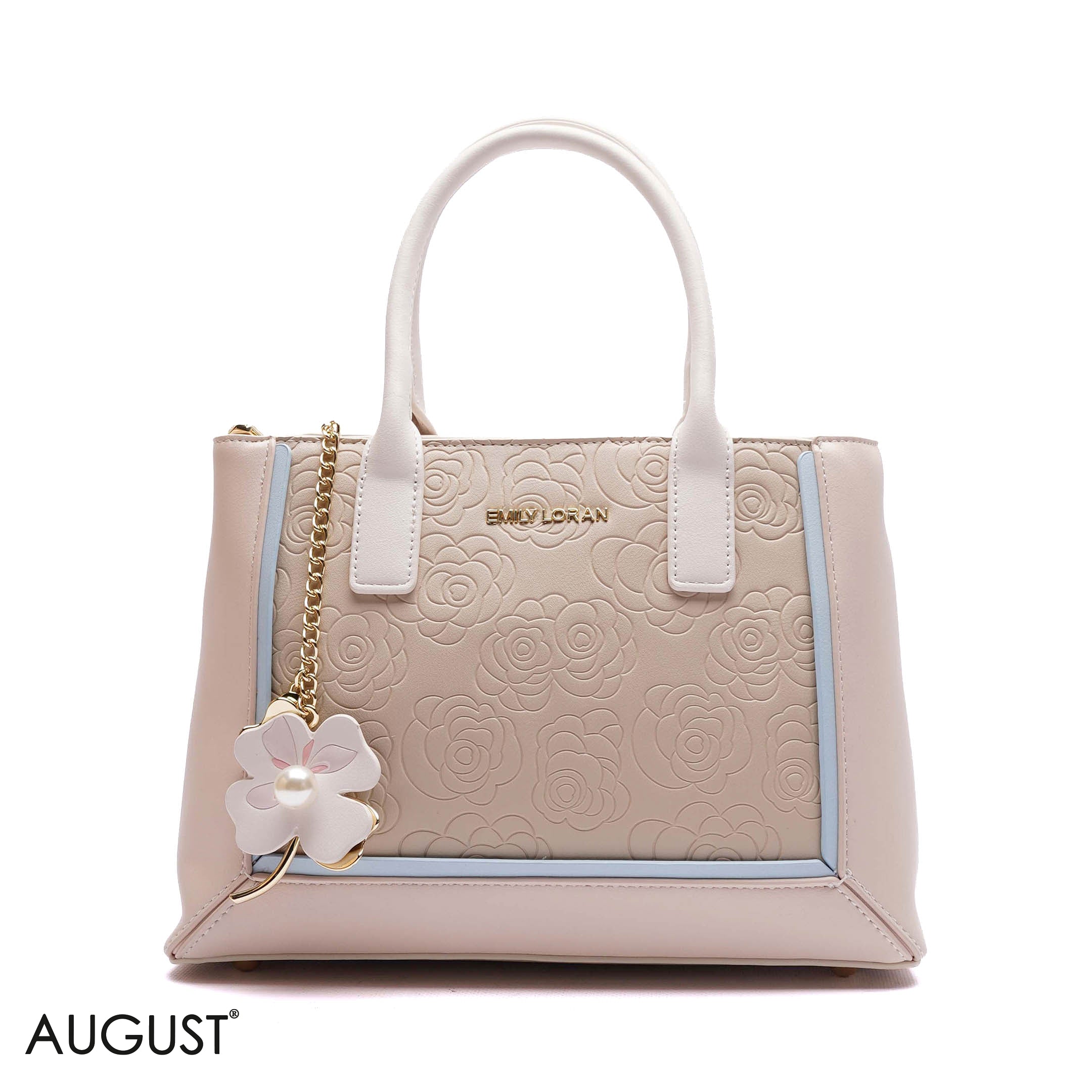 EMBOSSED FLORAL HANDBAG WITH FLOWER CHARM