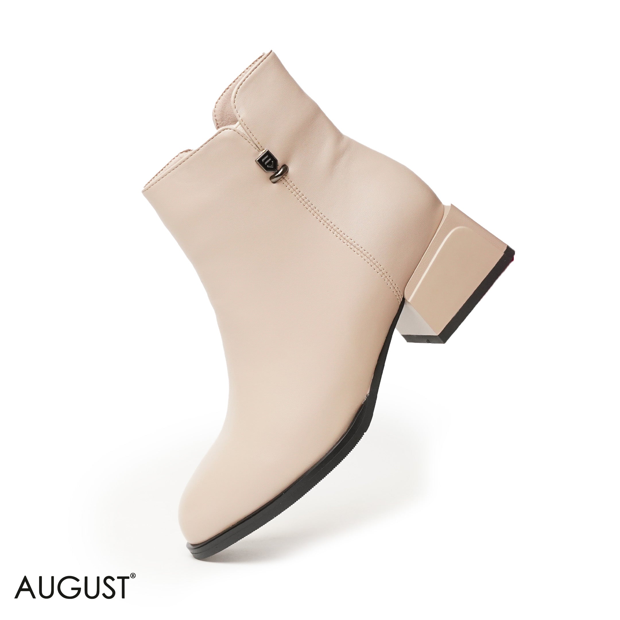 BEIGE SMOOTH LEATHER ANKLE BOOTS WITH SIDE ZIPPER