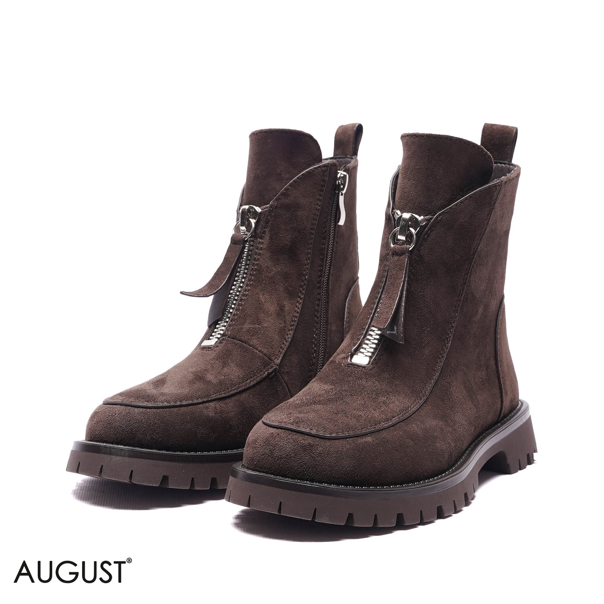 FRONT-ZIP LUG-SOLE SUEDE BOOTS