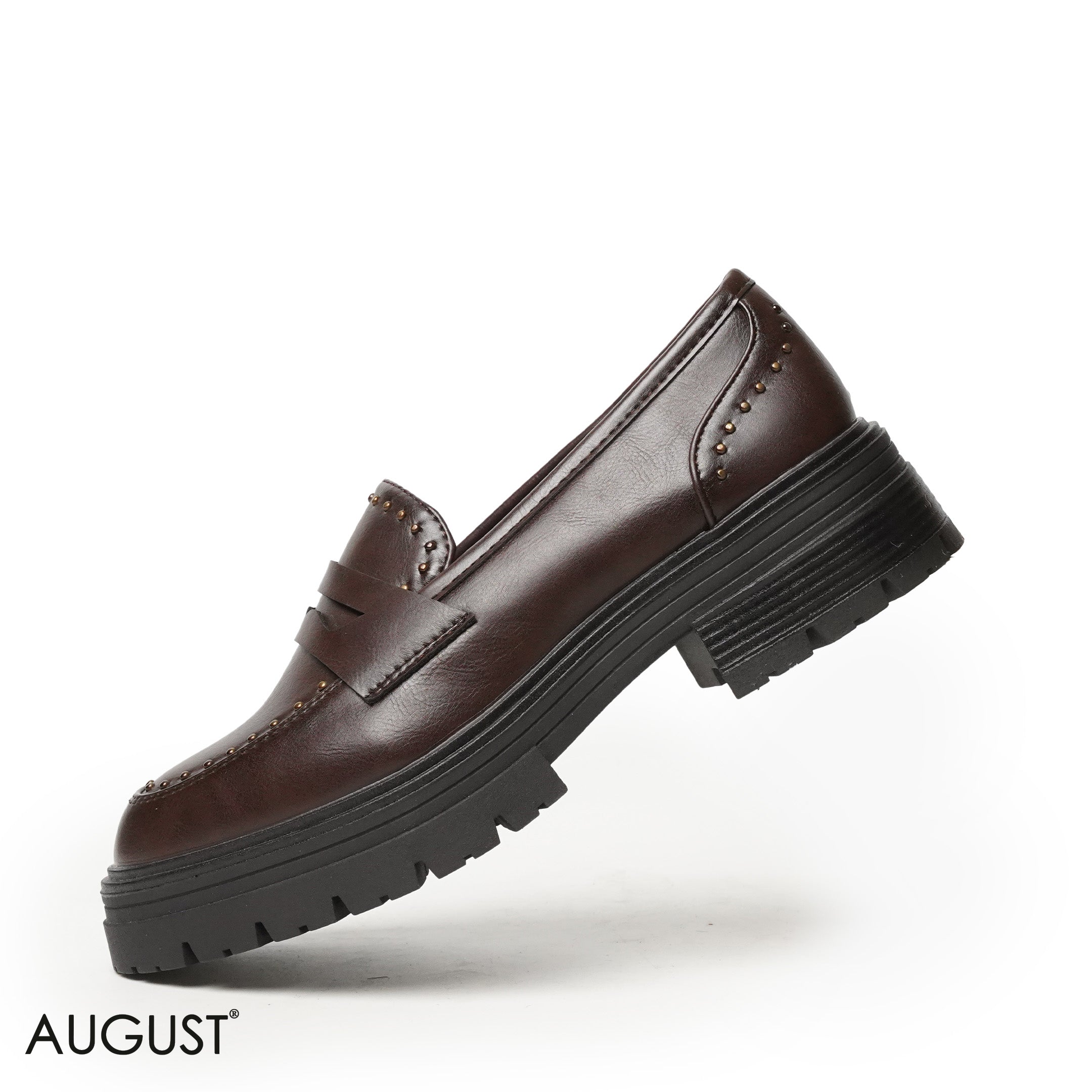 BROWN LEATHER LOAFERS WITH STUDDED NAILS