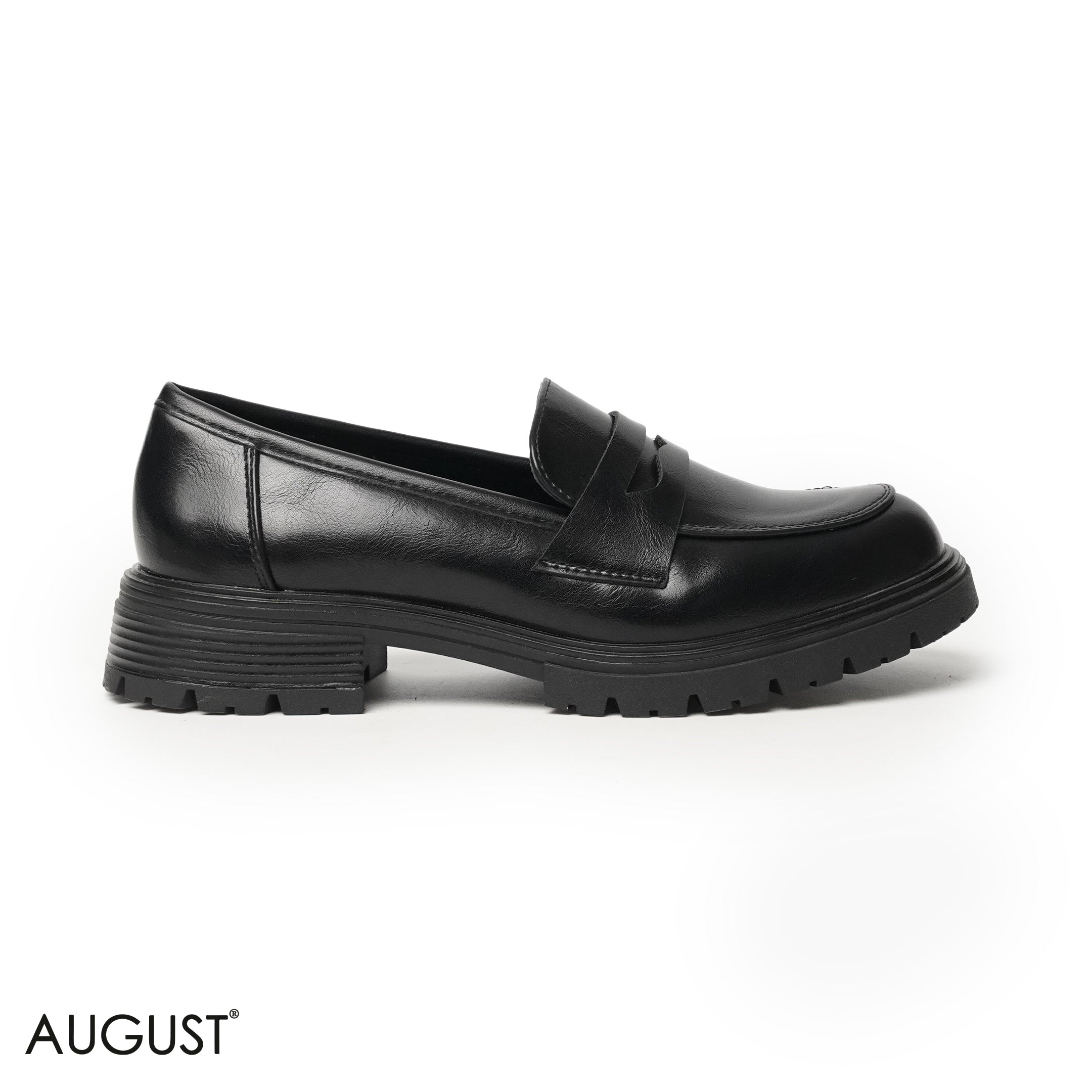 BLACK LEATHER LOAFERS WITH CHUNKY SOLE