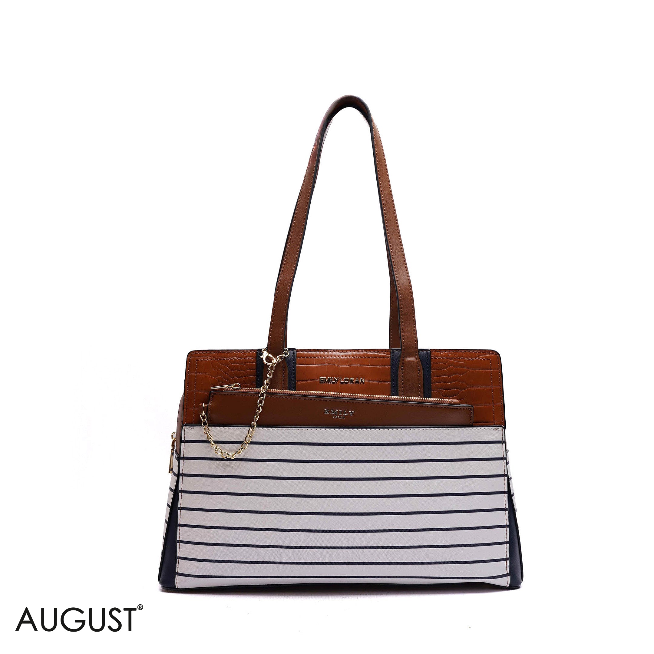 STRIPPED HANDBAG WITH POUCH - LARGE