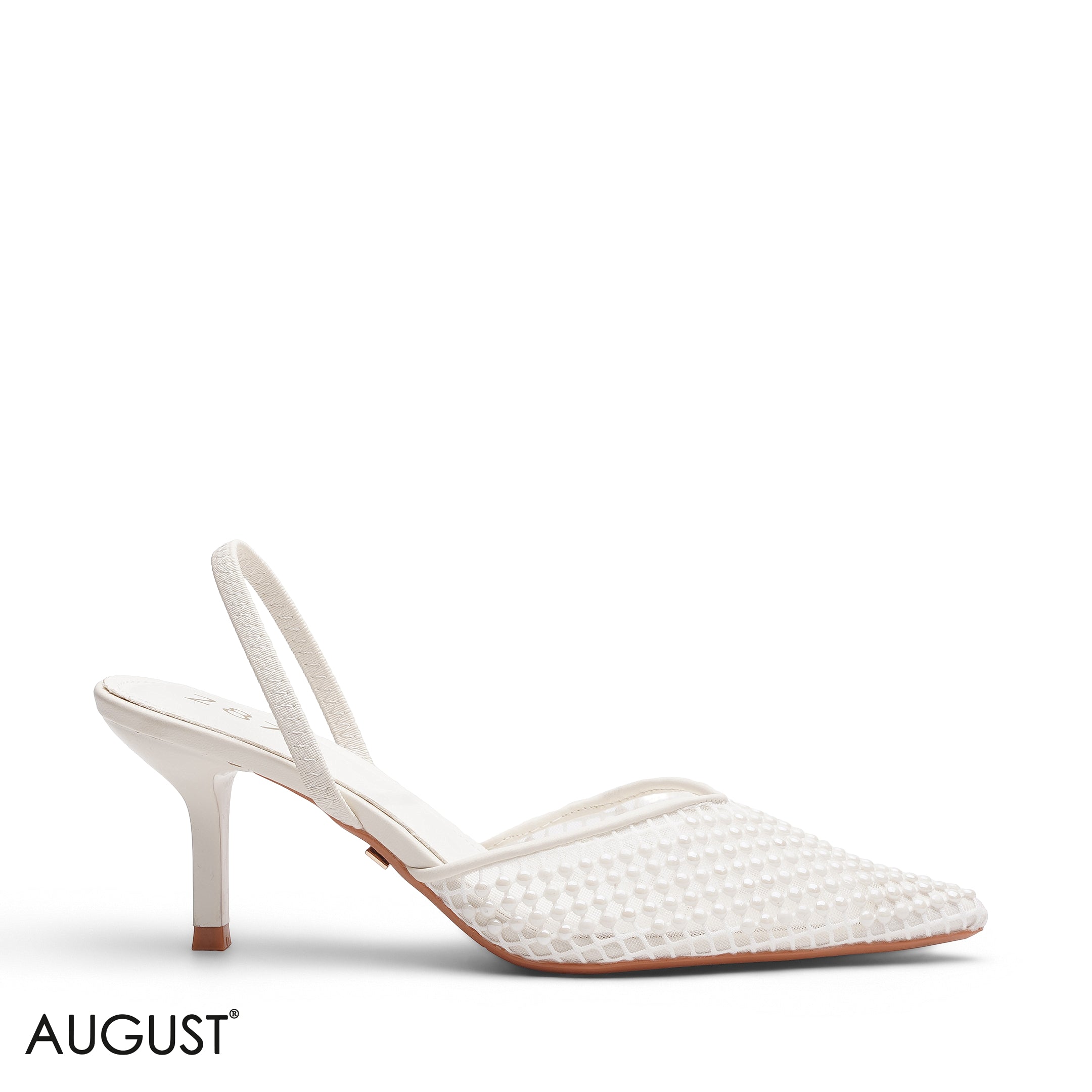 WHITE PEARL MESH SLINGBACK HEELS