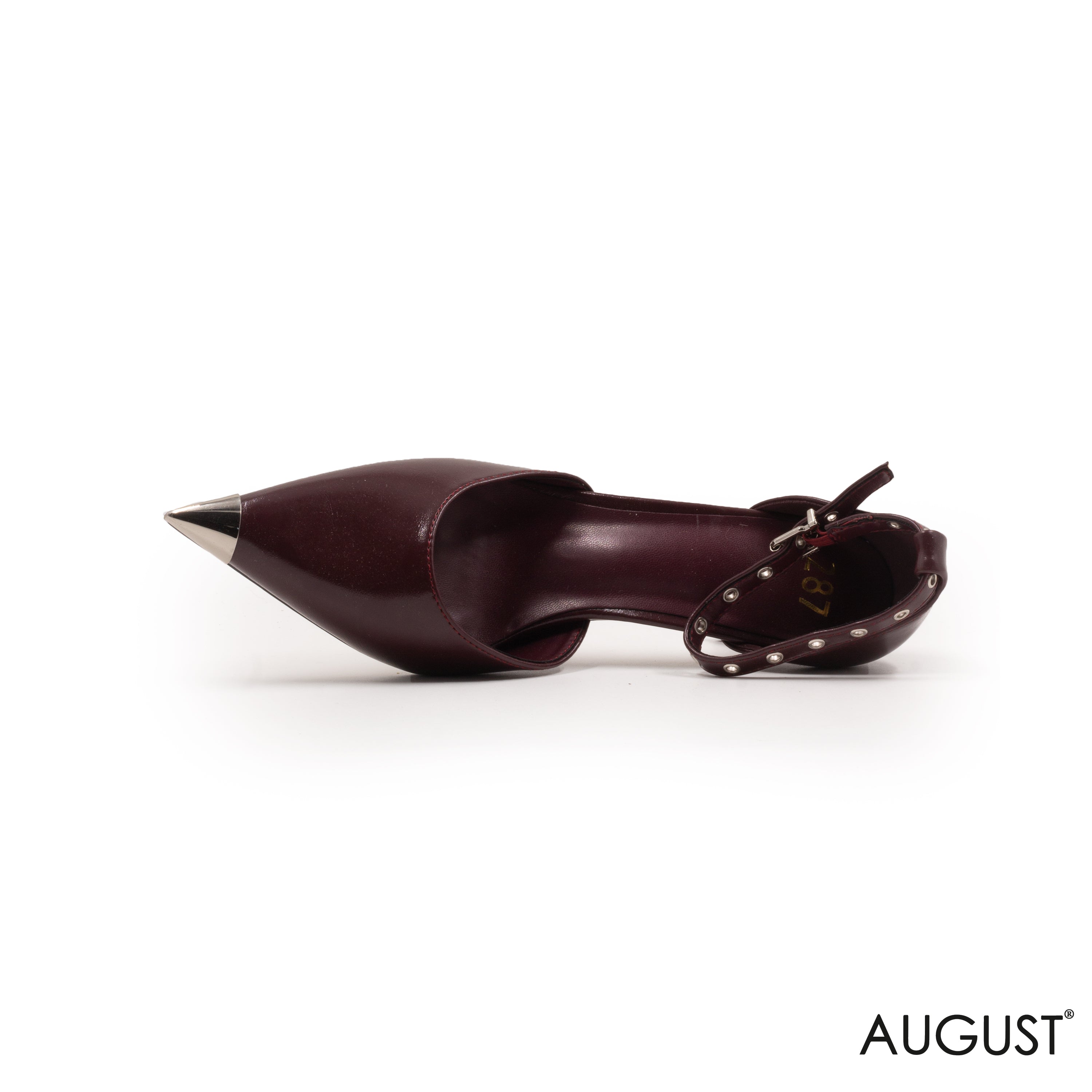 SMOOTH LEATHER ,METALLIC POINTED TOE WITH ANKLE STRAP