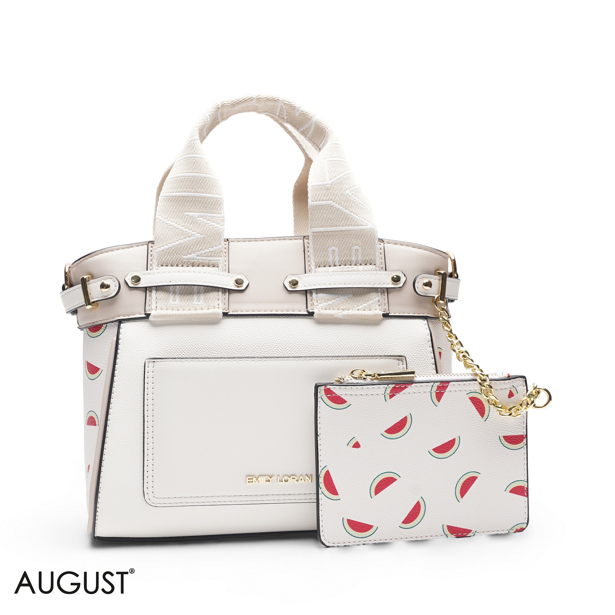 WHITE WATERMELON TOTE BAG WITH POUCH - SMALL