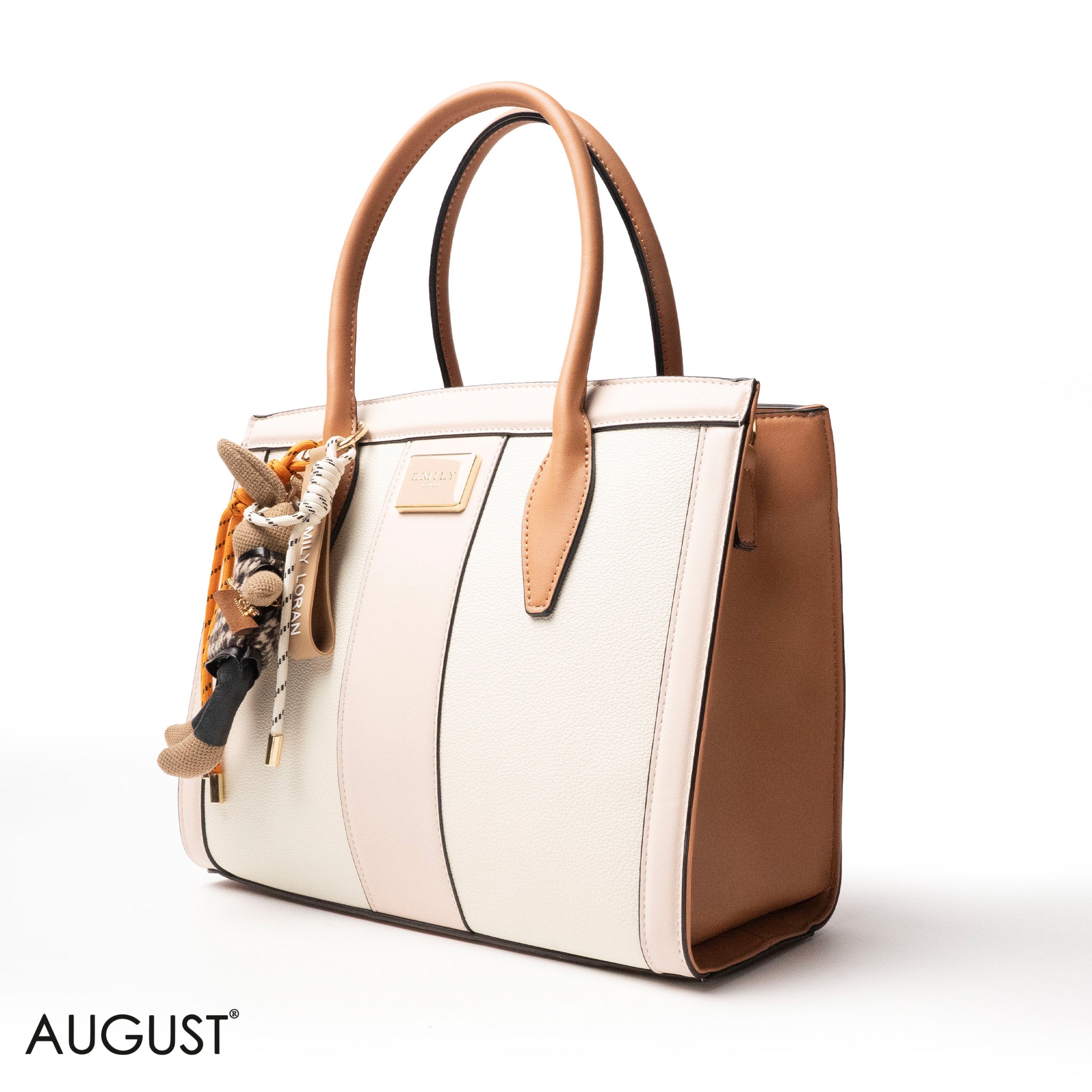 LIGHT COLORS SMOOTH LEATHER HANDBAG WITH ACCESSORIES - LARGE