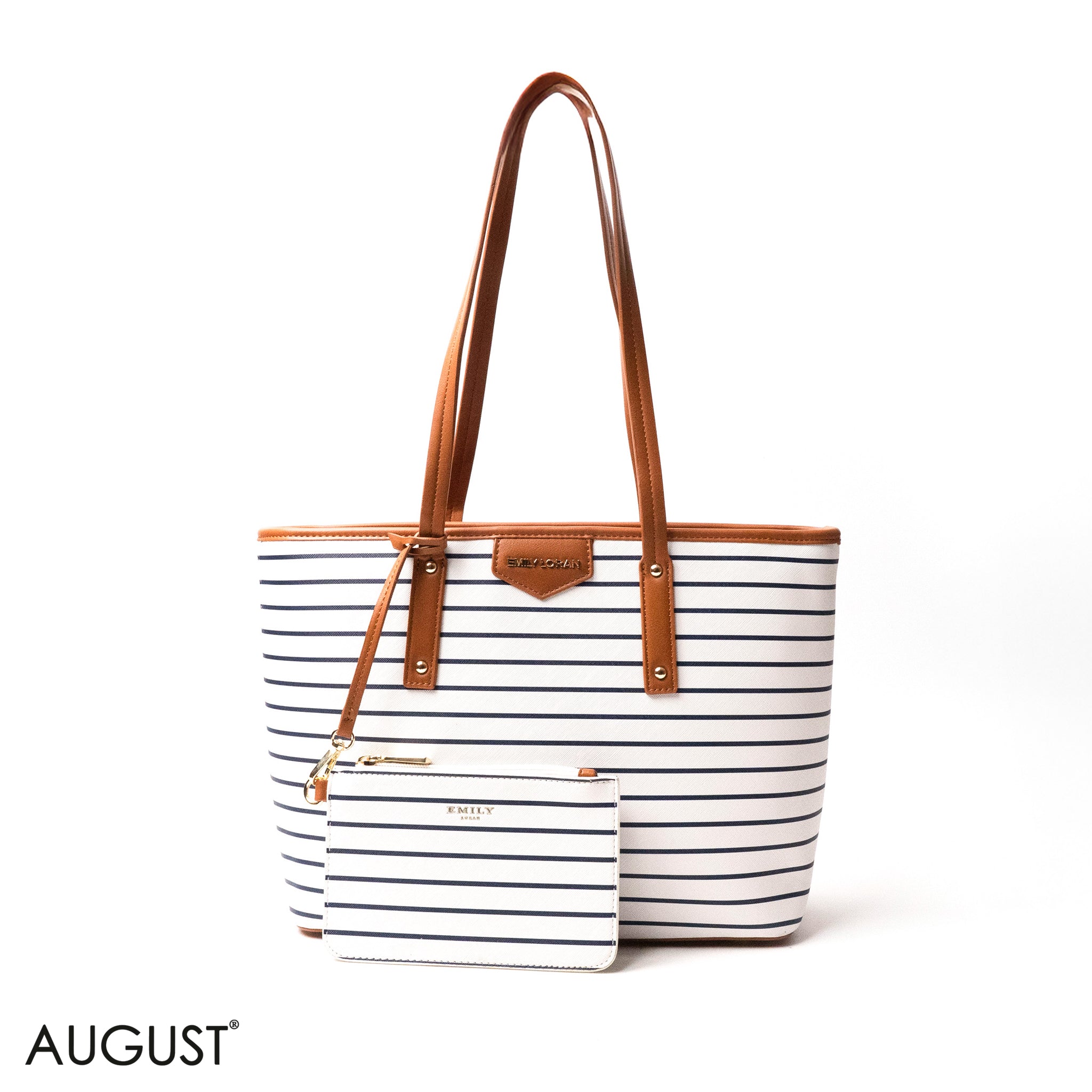 STRIPED NAVT-PRINT LEATHER SHOULDERS BAG WITH A SMALL BAG - LARGE