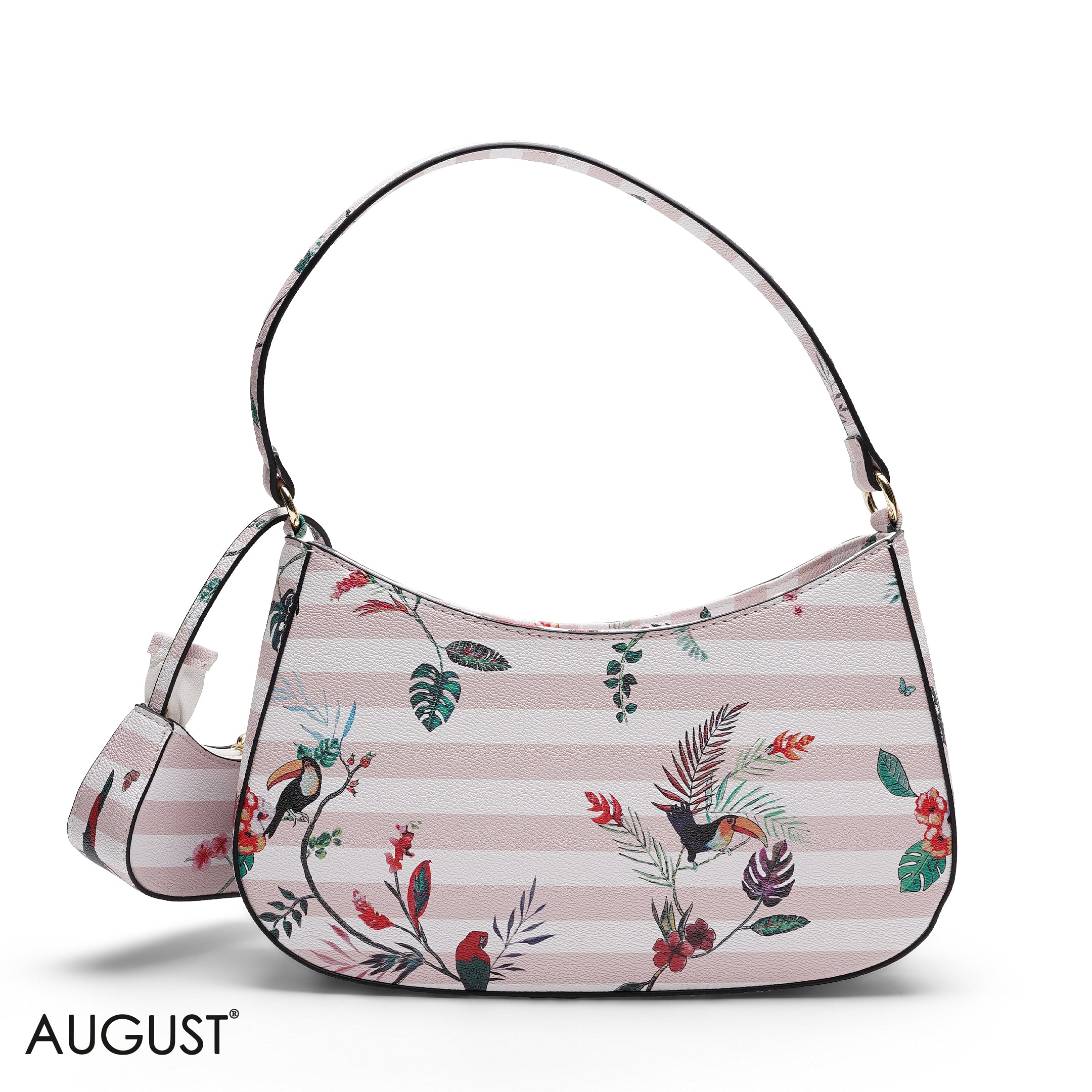 PINL FLORAL SHOULDER HOBO BAG WITH MINI BAG