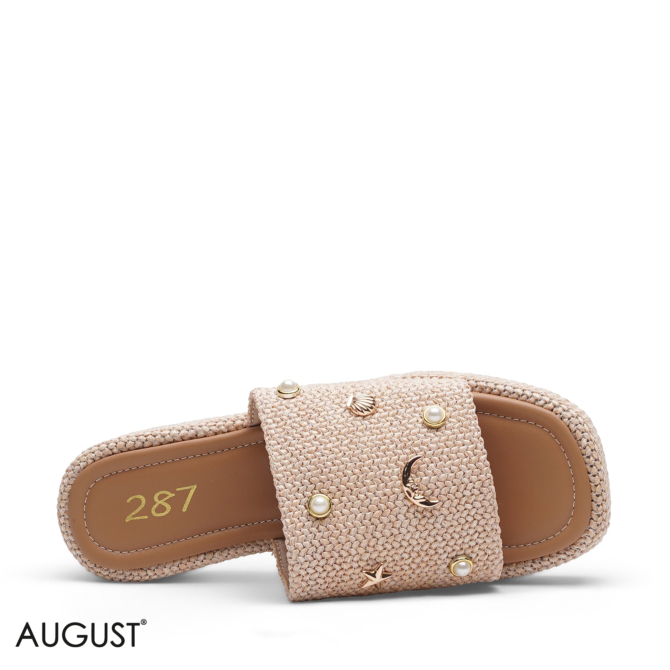 WOVEN PLATFORM SLIDE WITH PEARL ACCENTS SLIPPER